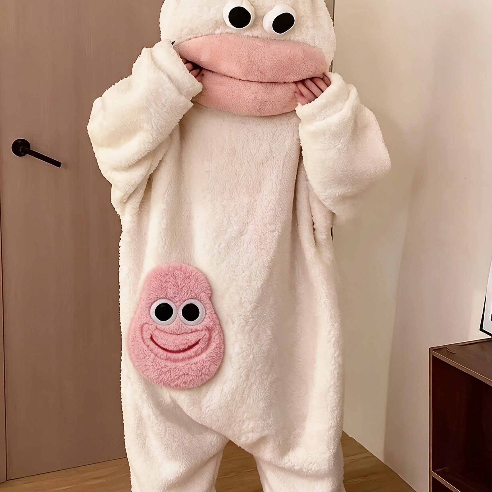TEMU Pyjama-combinaison fantaisie poisson-clown farceur, pyjama-combinaison décontracté à grande bouche et poils