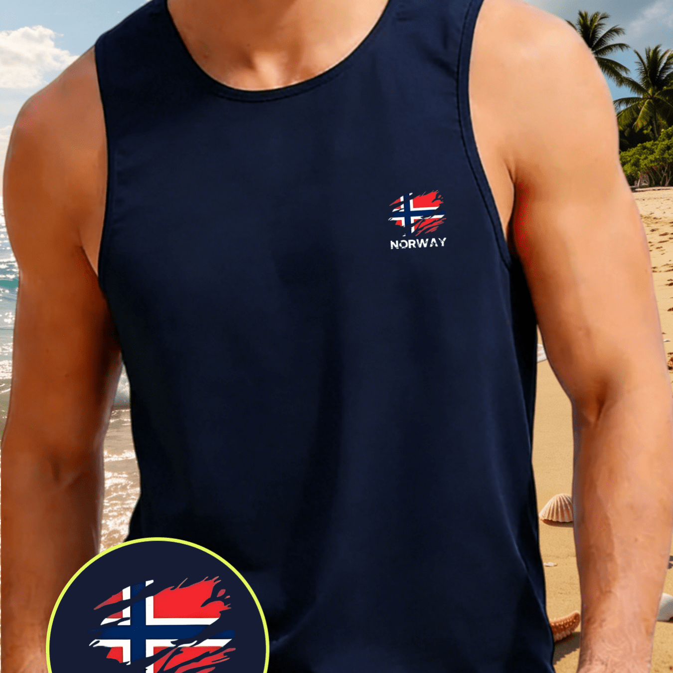 TEMU Camiseta sin para hombre con estampado de y de NORUEGA, capa base de malla casual y versátil, chaleco transpirable para deportes