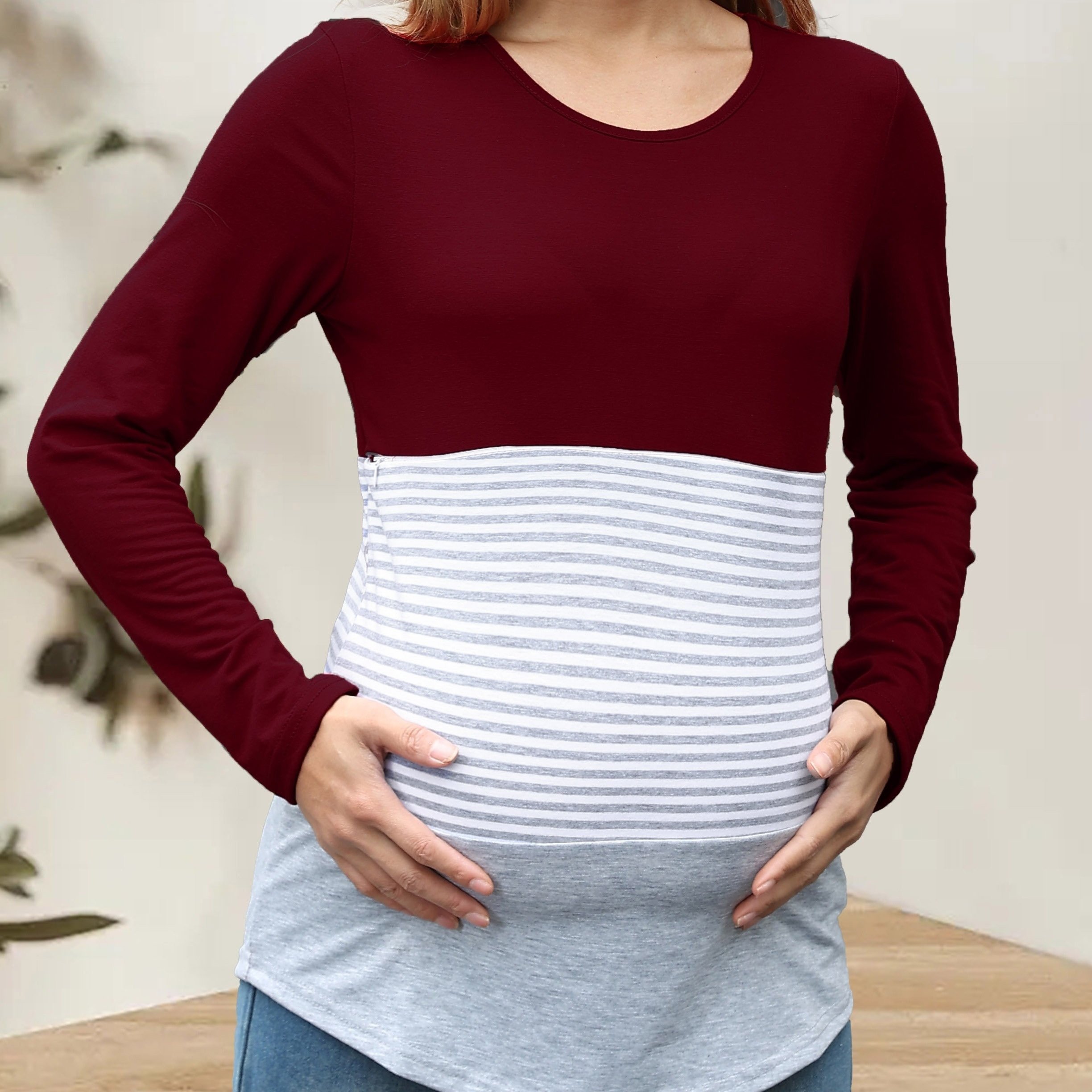  Womens Maternity Bodysuit Scoop Neck Long Sleeve