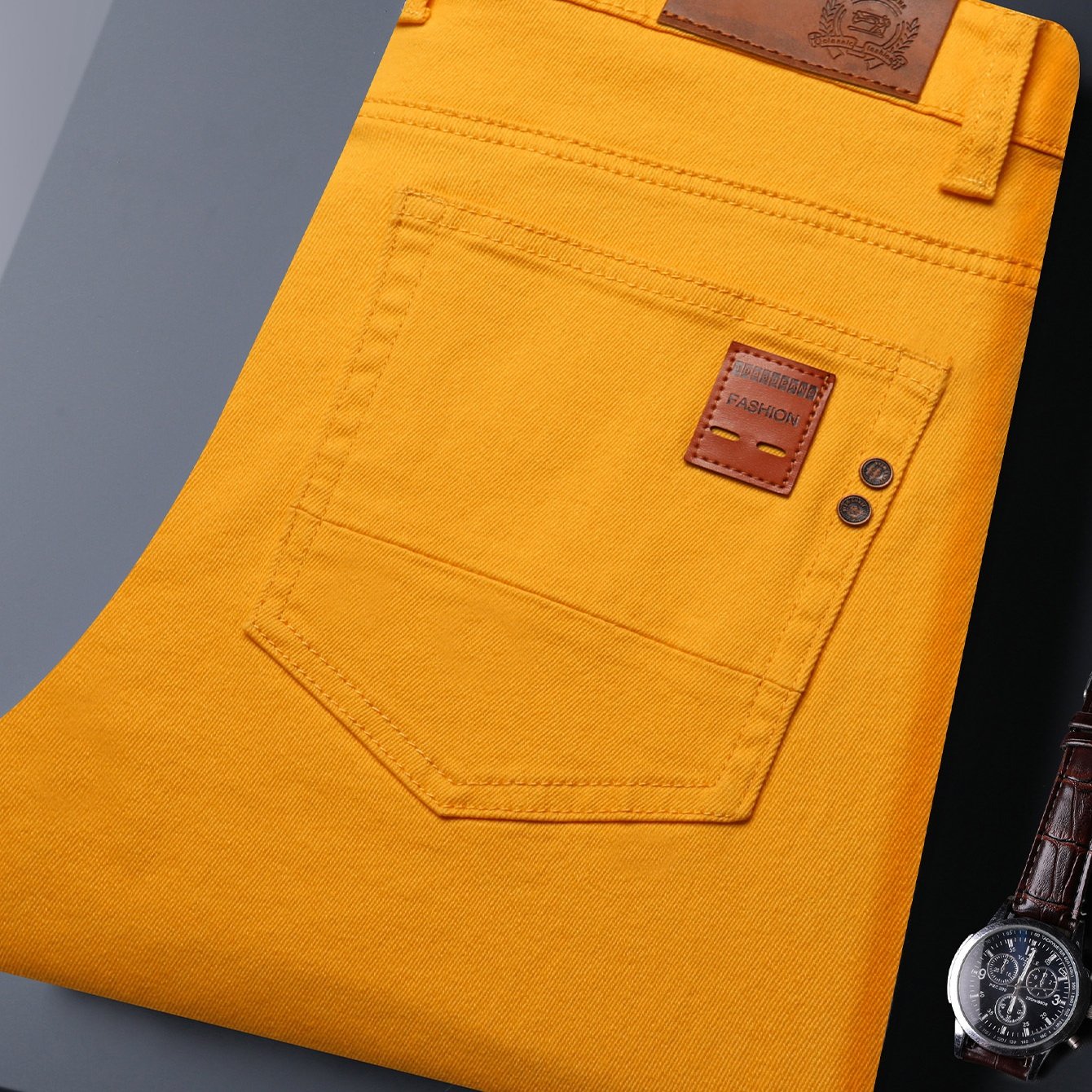Image of [hme] Men' Slim-fit Jeans, Wearable All Year Round, Slim Tailored Cut, Breathable And Comfortable Fabric, Solid , Versatile Denim Trousers For Men Suitable For Casual And Business Occasions