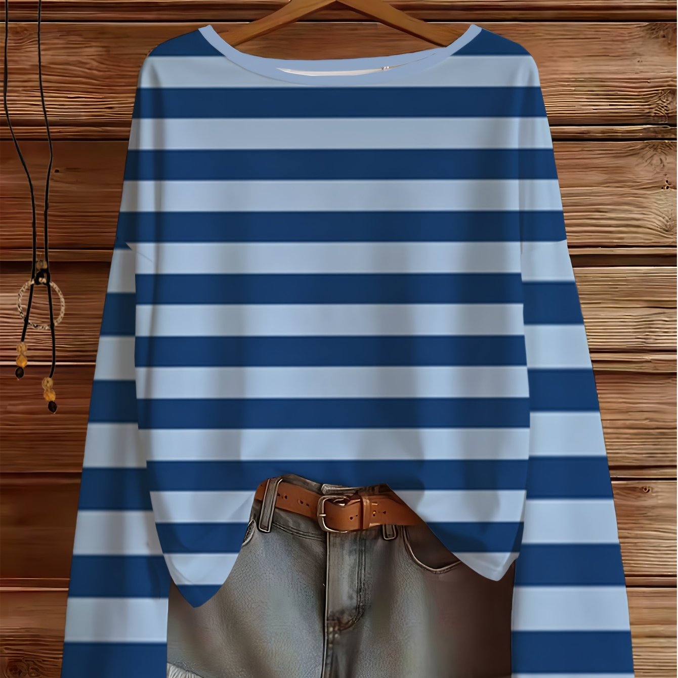 TEMU Plus Size, Plus-size Women's Elegant Long-sleeve Top With Striped Print And A Large Round Neck, Suitable For Spring And Summer. A Fashionable,