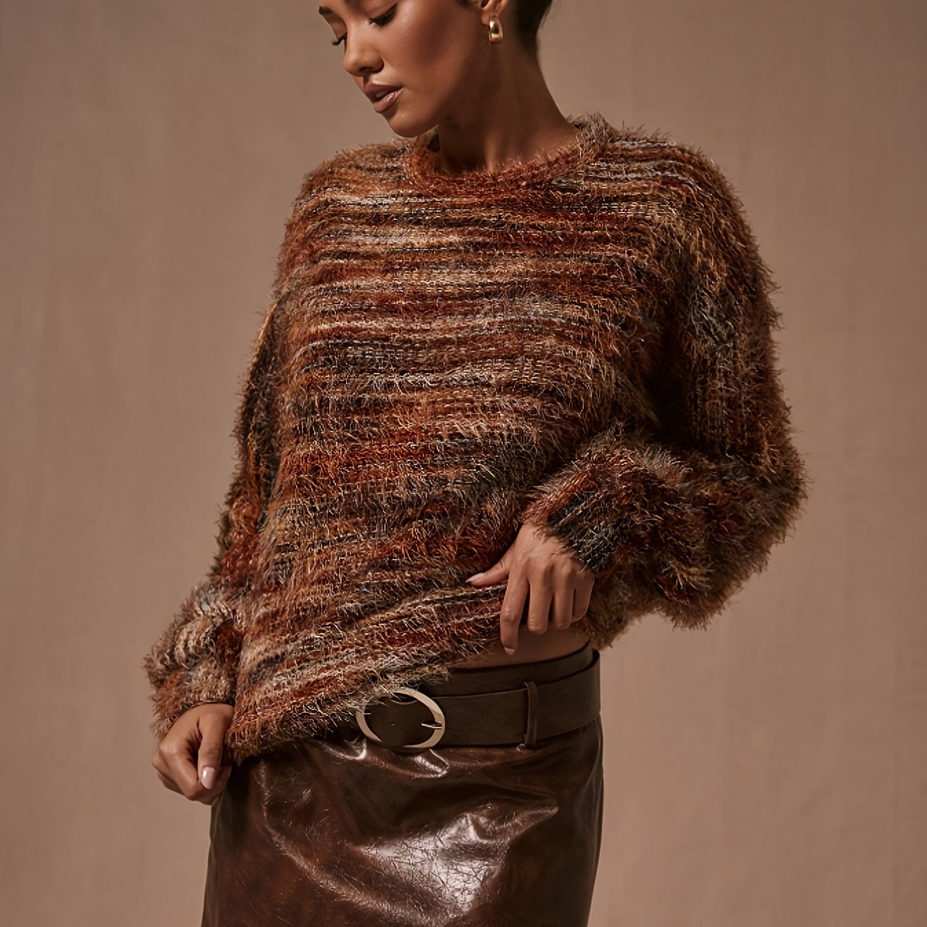 Image of 2025 Autumn/winter Women's Fashion Simple Casual Loose Fit Drop Shoulder Sleeve T-shirt