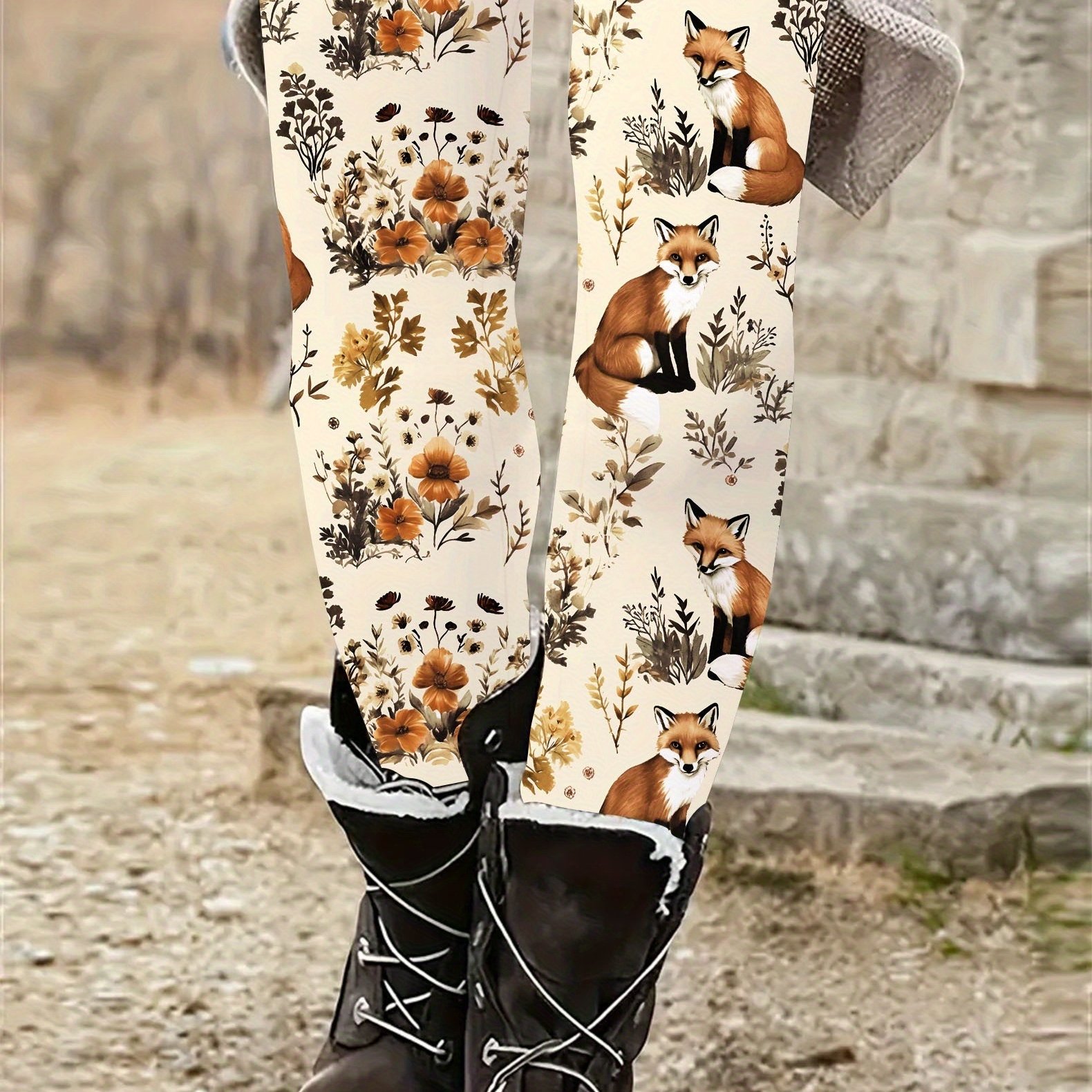 Cute Animal Fox Pattern Print Girls Gift Spring Autumn And Winter Casual Leggings, Halloween