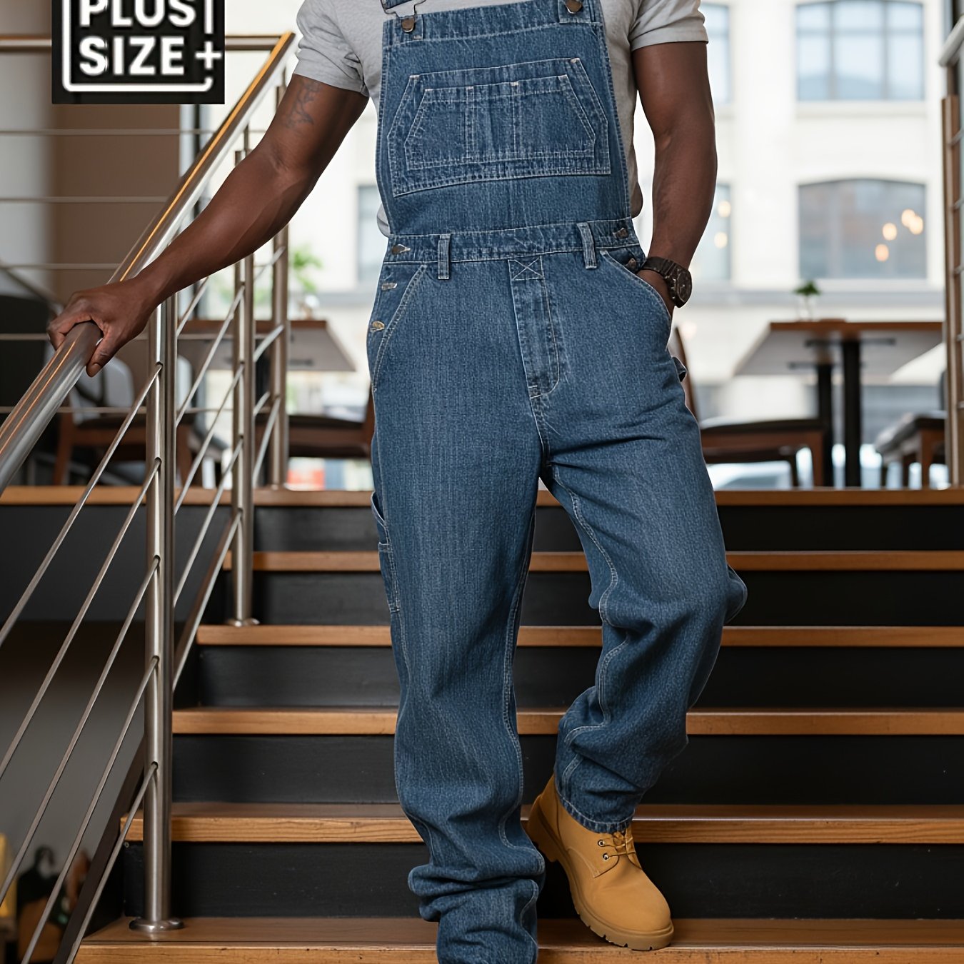 TEMU [hme] Plus-size Men's Casual Overalls For Autumn And Winter, Three-dimensional Straight-leg Pants, Multi- Cargo Pants, Must-have Men's Plus-size