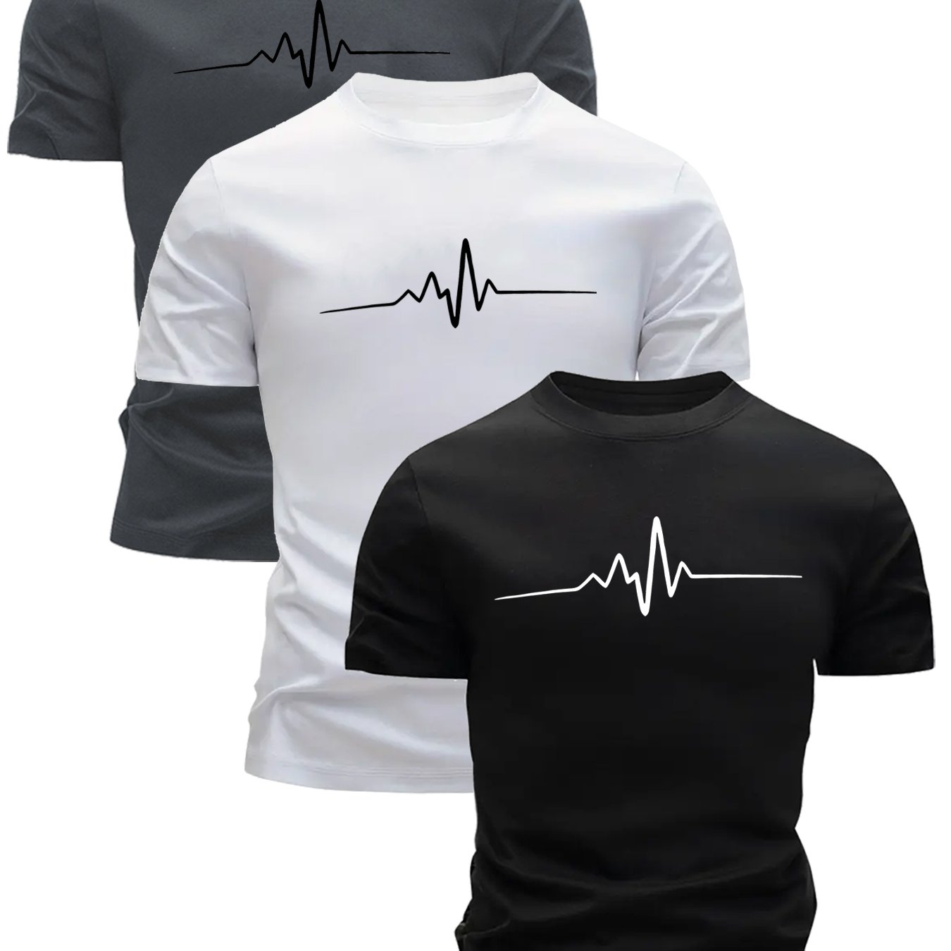 E-shop 3er-Pack Herrenmode T-Shirts mit Musterdruck - Atmungsaktiv, bequeme Kurzarm, ideal für Outdoor und Freizeit