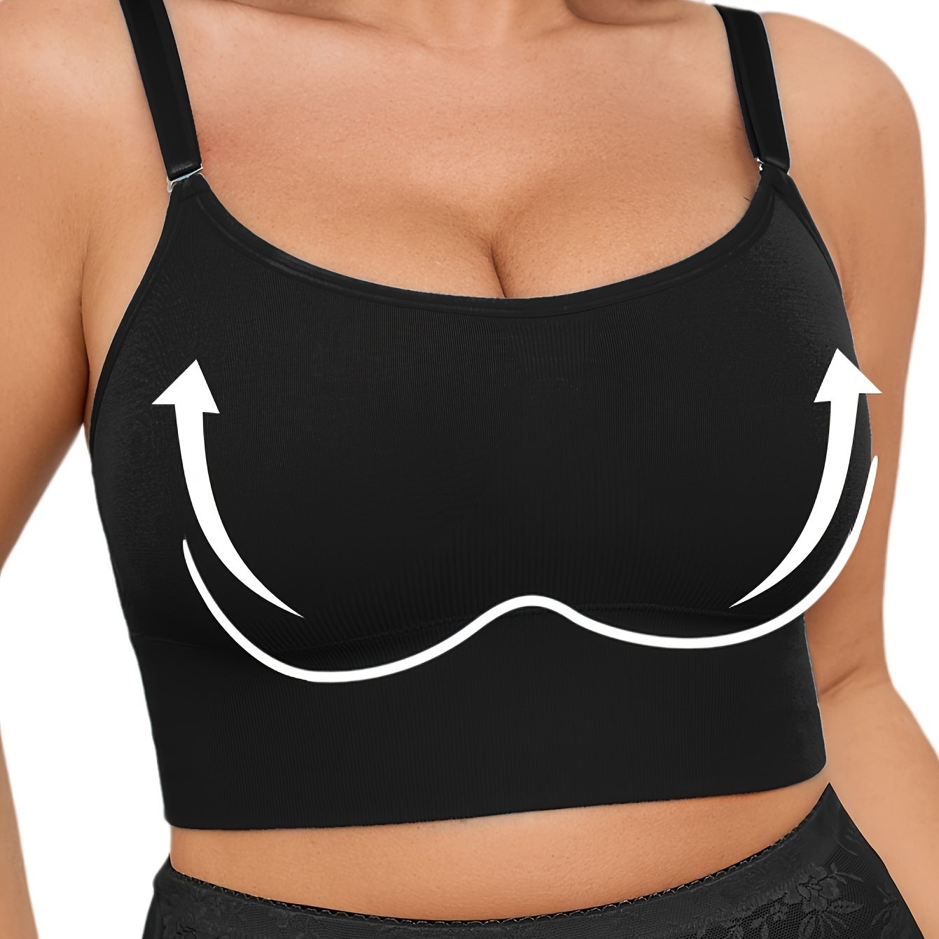 Plus Size Simple Bra, Women' Seamless Double Layer Bralette With Removable Pads