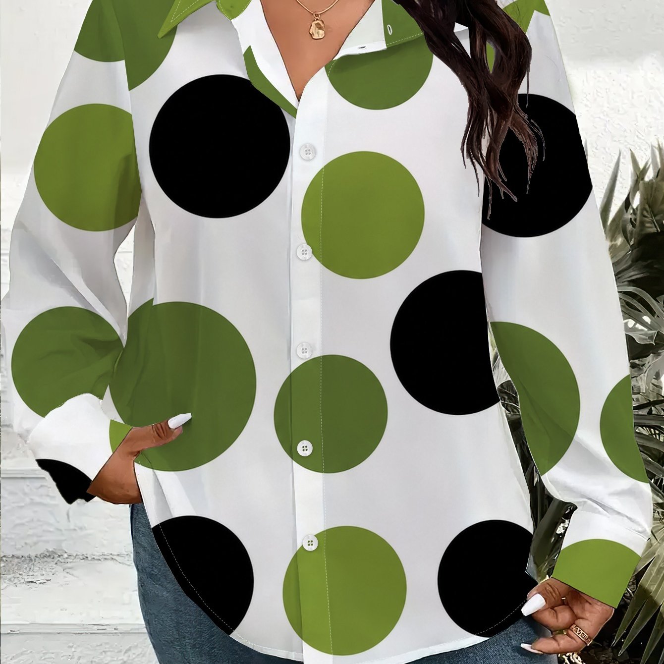 TEMU Plus Size Women's Shirt Cardigan Button- Loose Fit Long Sleeve Polka Dot Blouse For Daily Wear Office Party 1xl-9xl Women's Clothing