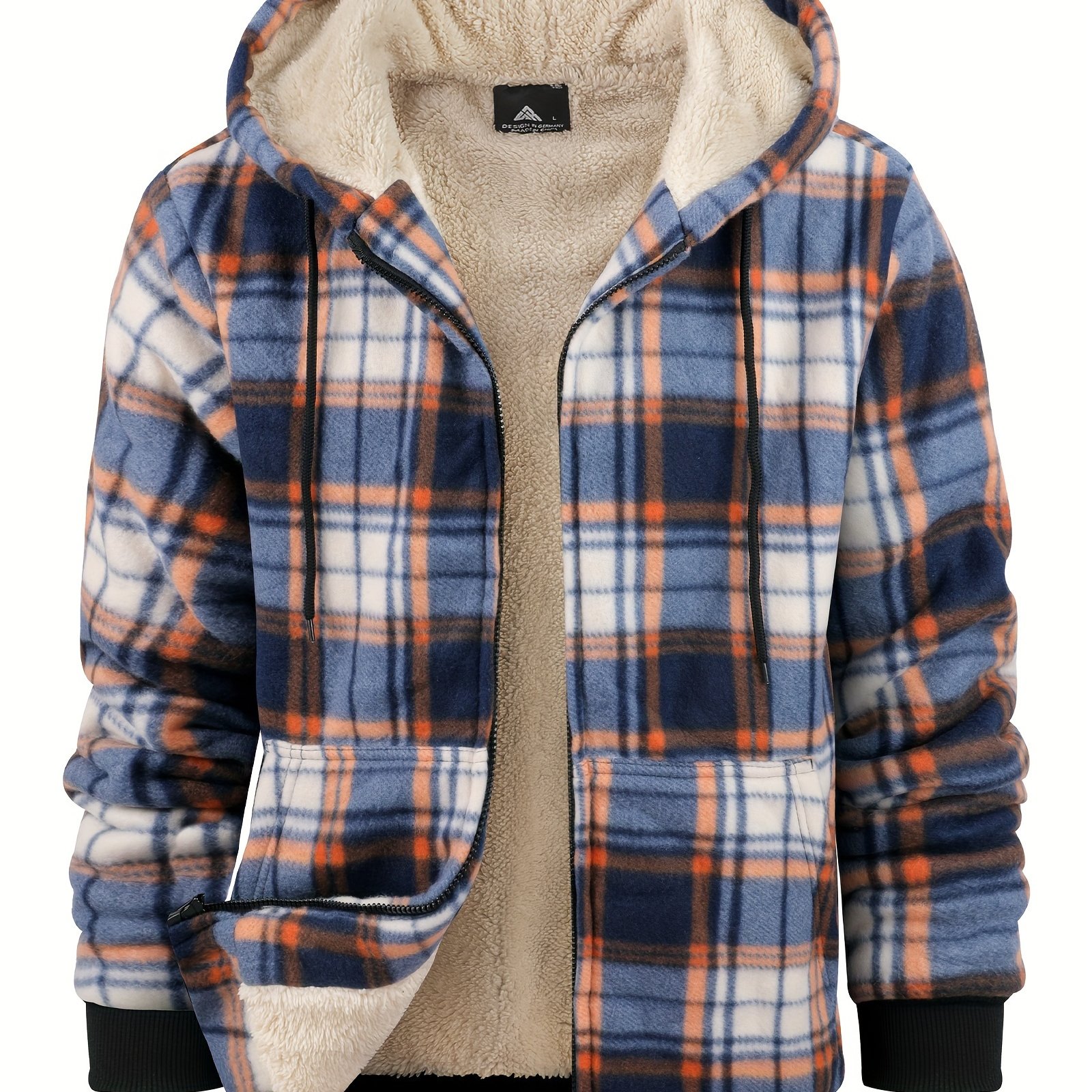 Men's Plaid Fleece Lined Hooded Warm Thick Jacket Casual - Temu