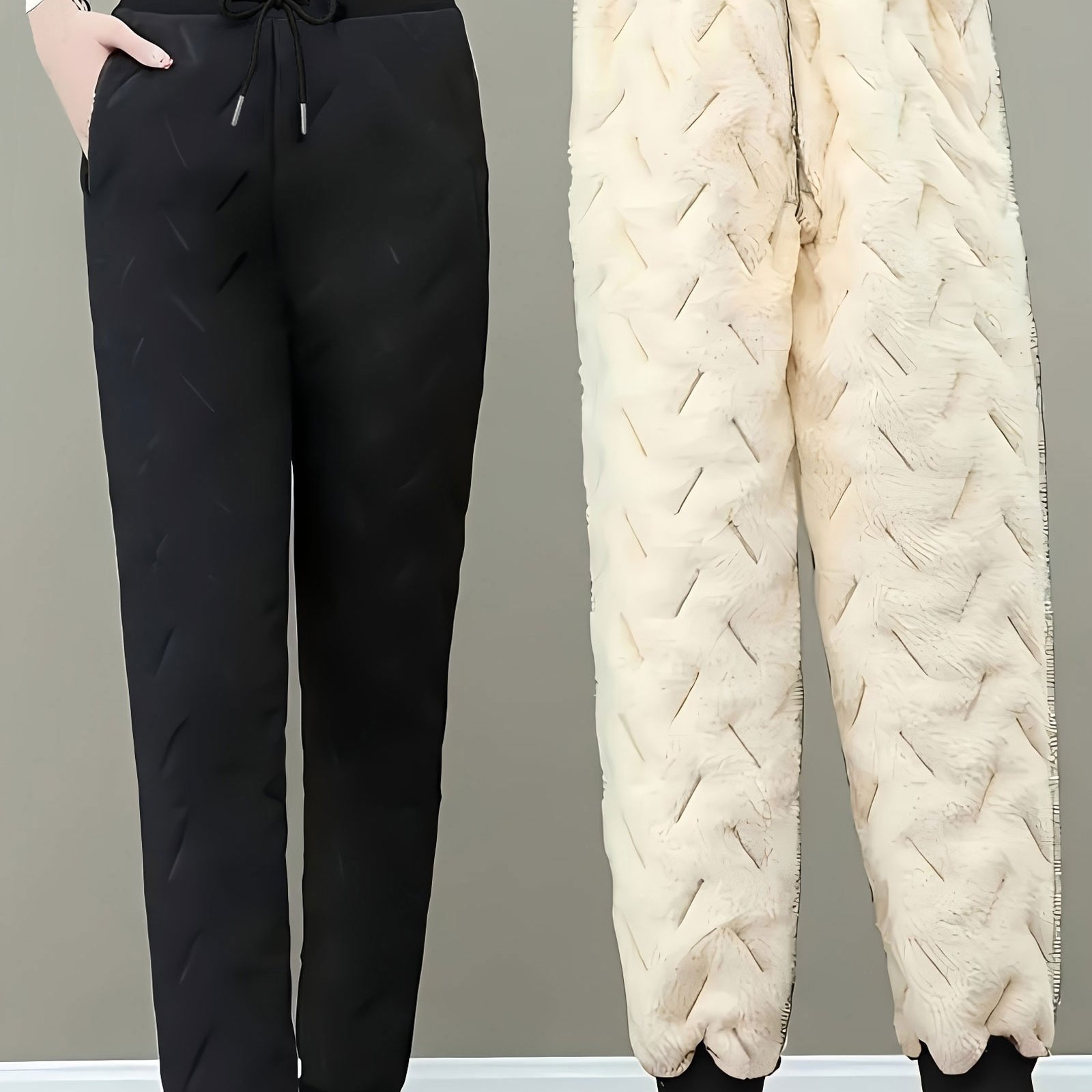 TEMU Pantalon de jogging doublé et coupe-vent pour femmes, automne et hiver - Poches à fermeture éclair tendance, taille élastique avec cordon, idéal