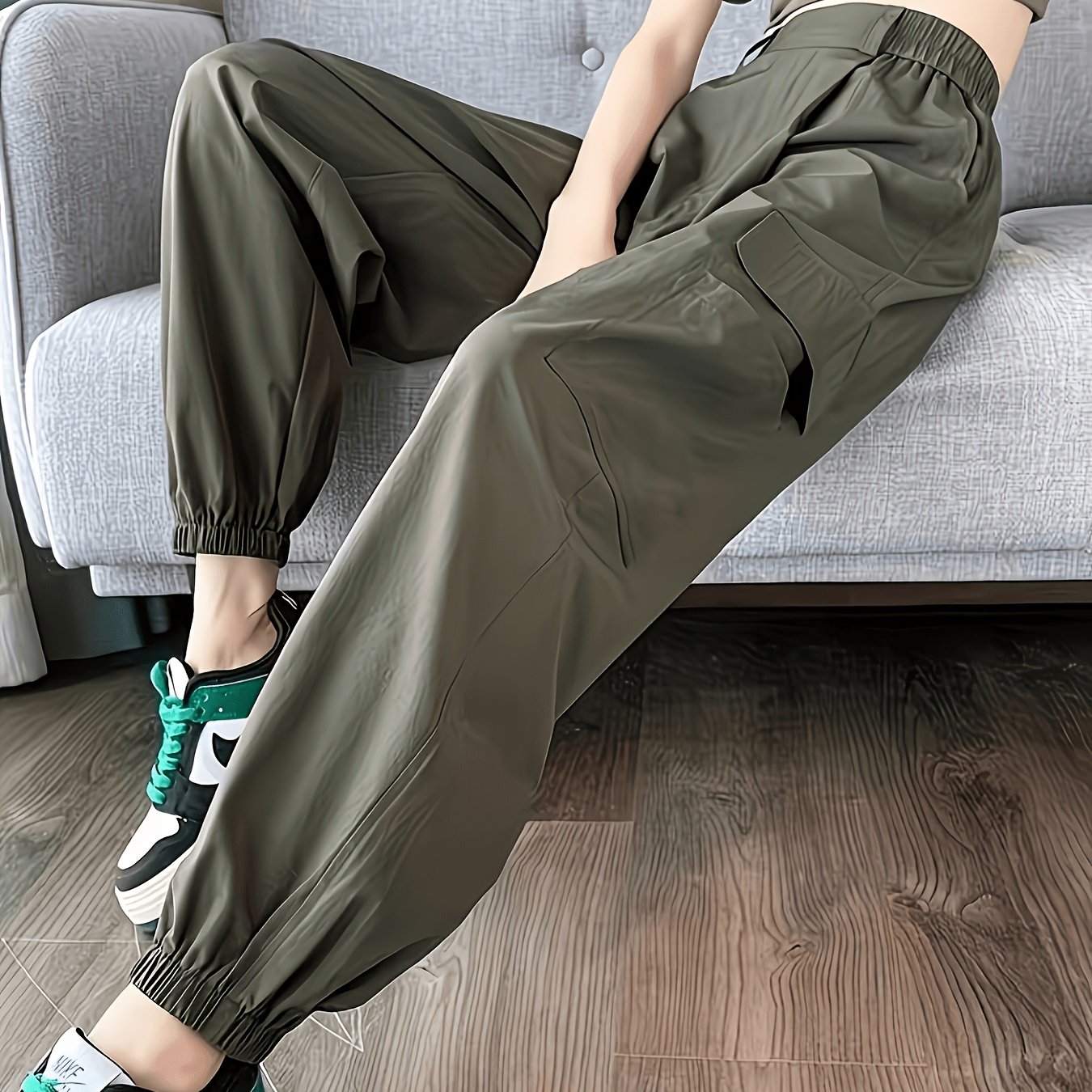 TEMU 【商品名】夏用 レディース ルーズフィット カーゴパンツ、ハイウエスト