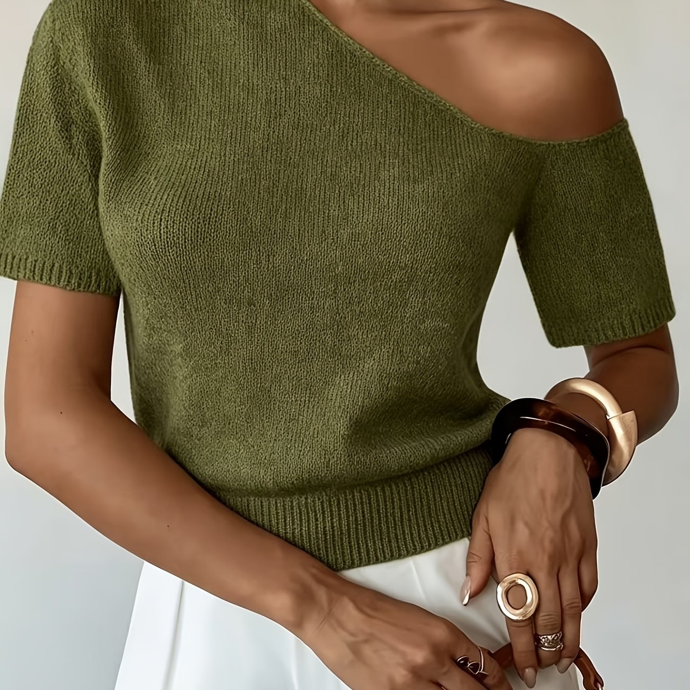 TEMU Women's Summer Off-shoulder Short Sleeve Basic Solid Color Casual Elegant Women's Top