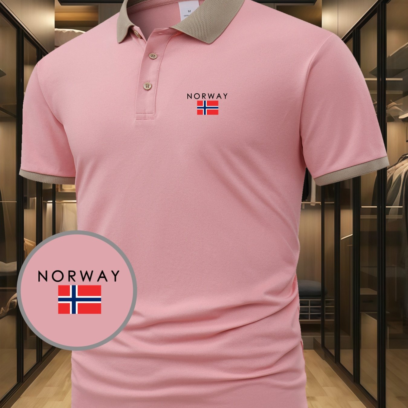 TEMU Nueva camiseta polo de corta para hombre con cuello, Top de color sólido, Camiseta, Media NORWAY Ropa de moda, Camiseta polo para correr y ropa