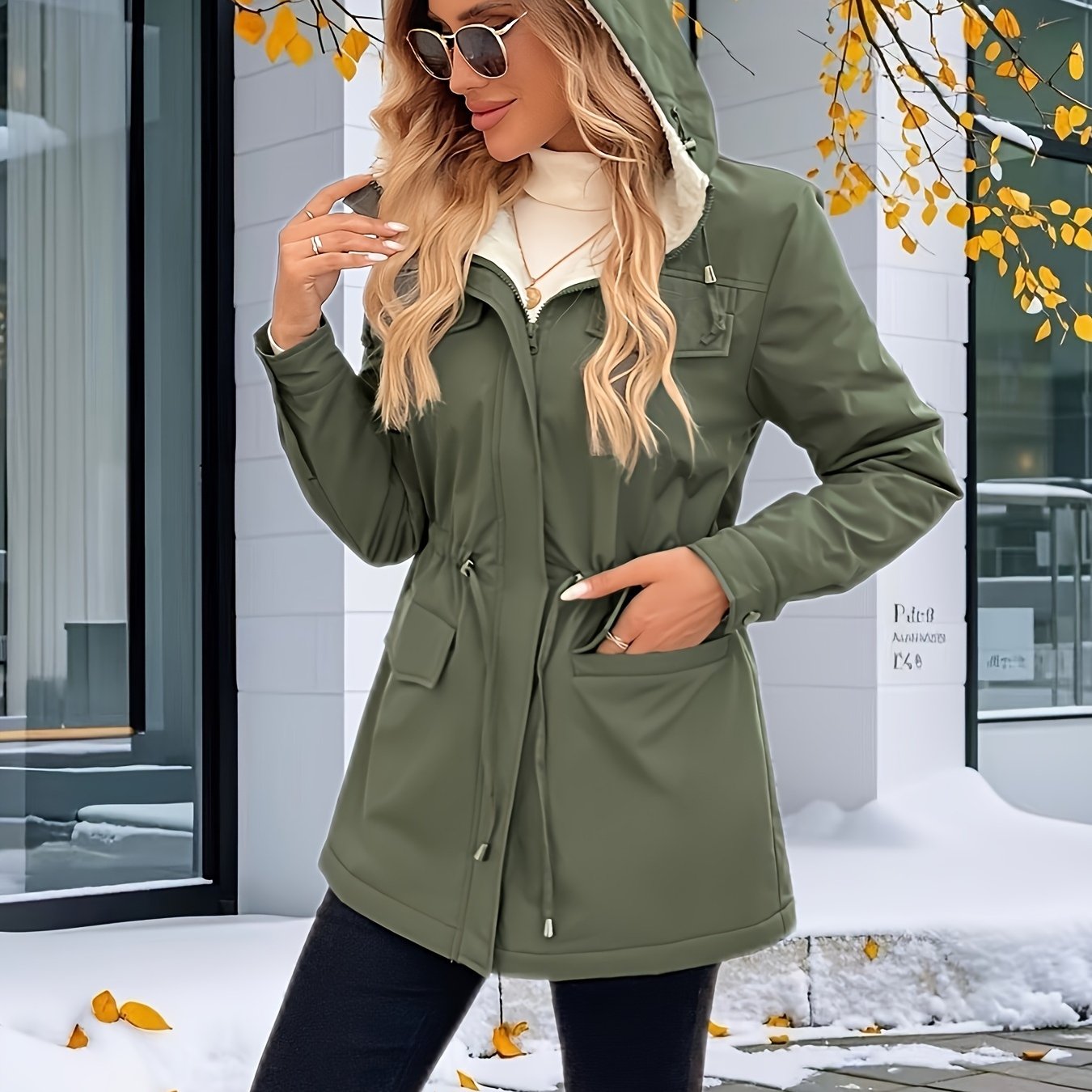 TEMU Women's Winter Casual Sporty Hooded Jacket-style Dress With Fleece Lining—a High-quality, Designed Piece Everyday Wear