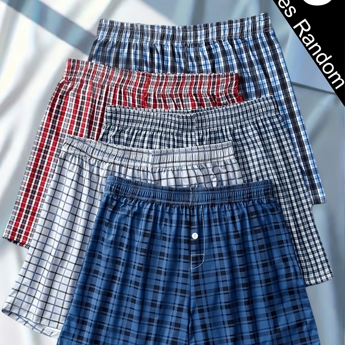 TEMU Random 5pcs Of Men's Boxer Shorts, New Plaid Boxers, Comfortable, Breathable, Loose, Fashionable, Suitable For