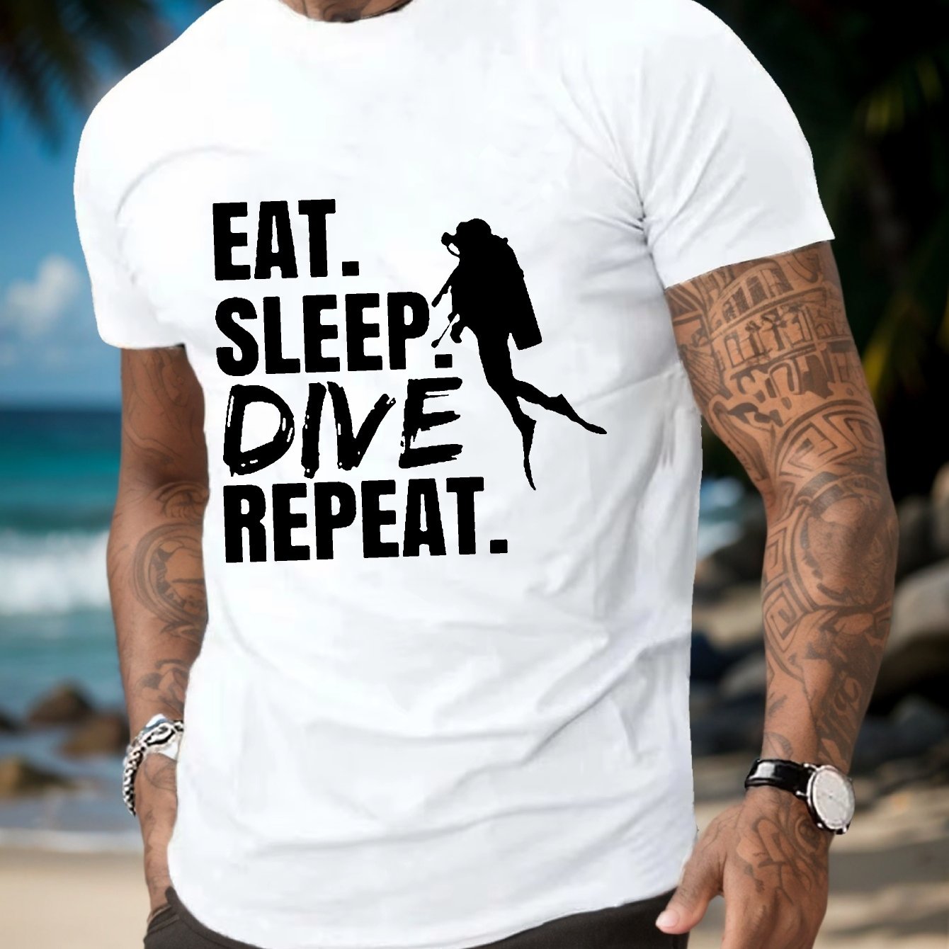 TEMU Men's Summer T-shirt With Short Sleeves Featuring : Dive Repeat