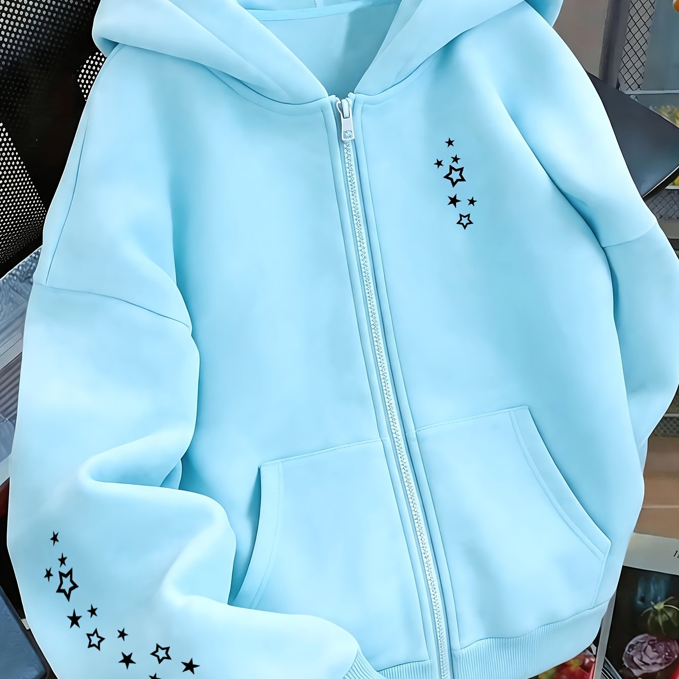 TEMU Star Pattern Print - Y2k Zip-up Hoodie - Fashionable And Comfortable Jacket, Casual Sportswear, Casual Sportswear Fashion Casual Jacket |