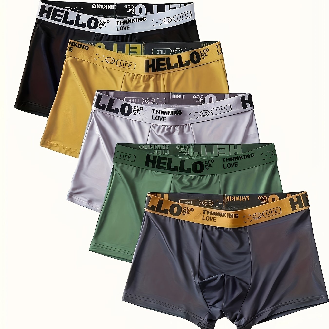 Image of 5pcs Mens Breathable Solid Color Boxer Briefs - Ultra Comfy, Elastic, And Durable Underwear For Hiking & Outdoor Activities - Quick-drying, Semi-sheer, And Knit Fabric For