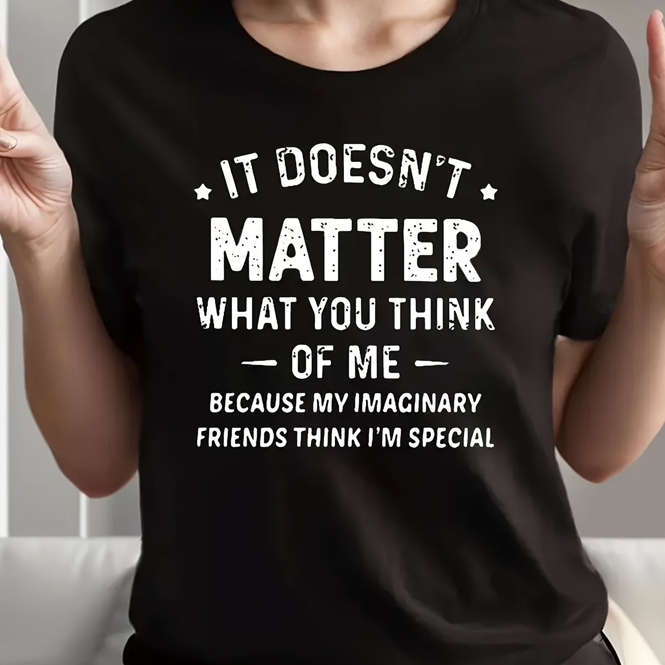 TEMU Women's Casual Graphic T-shirt "what You For Of Me " Quote White Polyester Crew Neck Short Sleeve Machine Washable