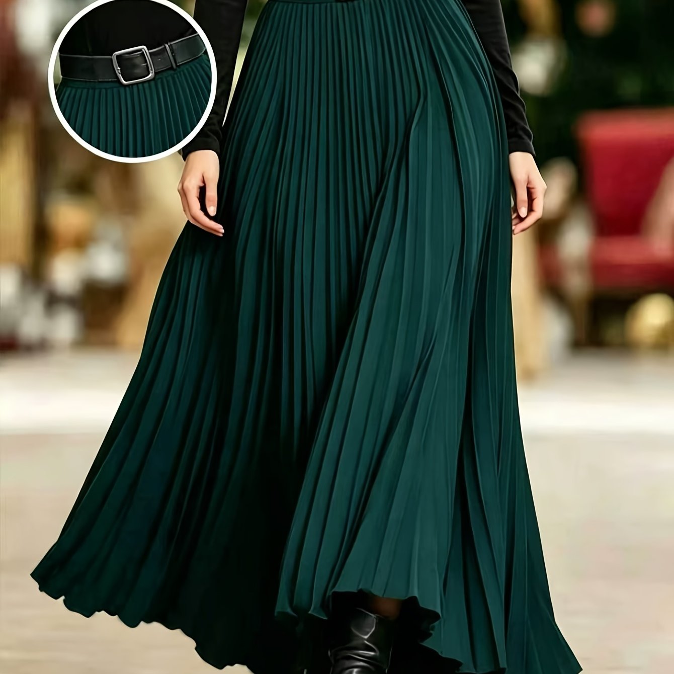 TEMU Robe longue plissée pour femme, jupe longue fuselée à taille haute, jupe plissée de style ancien, convient pour invitées de mariage, travail de