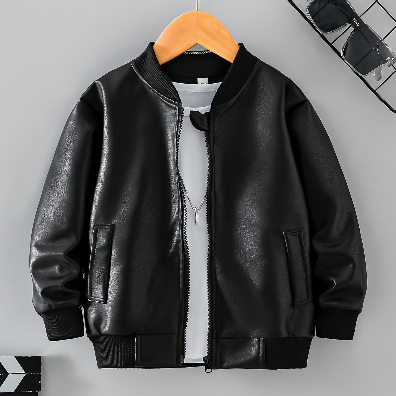 Image of Boys' Fashionable Thin Black Jacket Top, Zipper Casual Easy Everyday Outdoor Versatile Coat, Ideal Gift