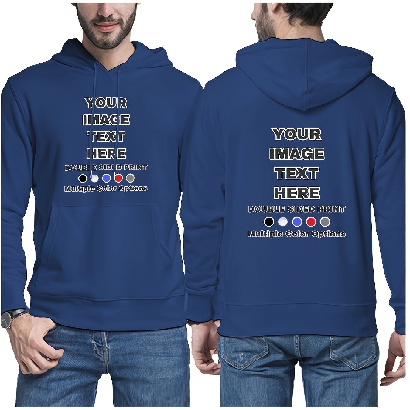 TEMU Custom Men's Hoodies Personalized Hooded Sweatshirt With Pocket -double Sided Print Add Your Image - Soft Comfortable Casual Workout Long Sleeve