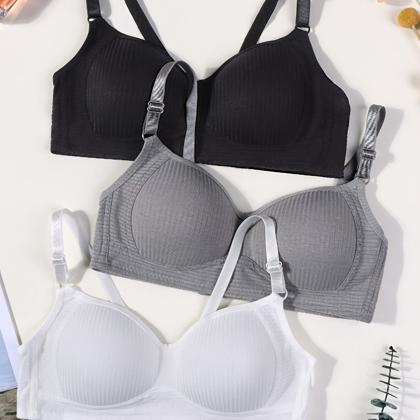 TEMU 3pcs Spring/summer Wire-free Bra Set For Teen, Push-up Thin Breathable Top, New Style Bra, For Teenager