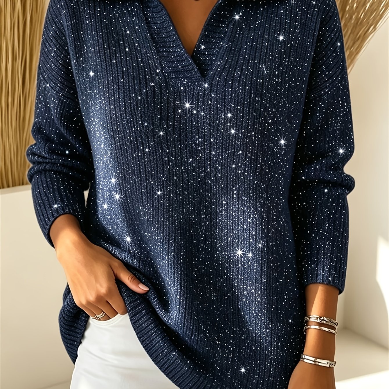 TEMU Plus Size Women' Solid Color Long Sleeve Sweater, Loose Lapel Style Suitable For And Parties, Autumn/winter Top