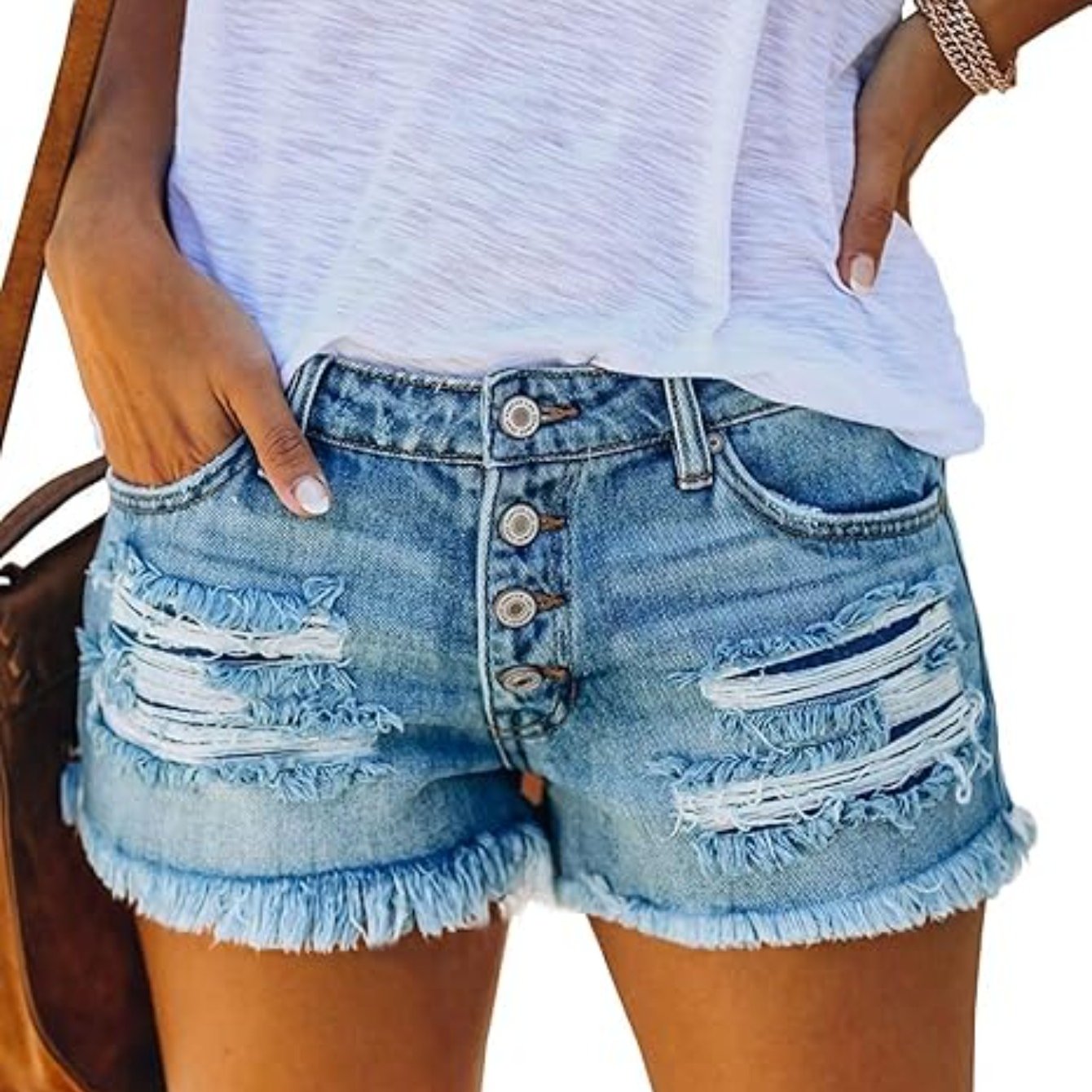 TEMU Women's Ripped Denim Shorts Mid Rise Summer Hot Casual Shorts
