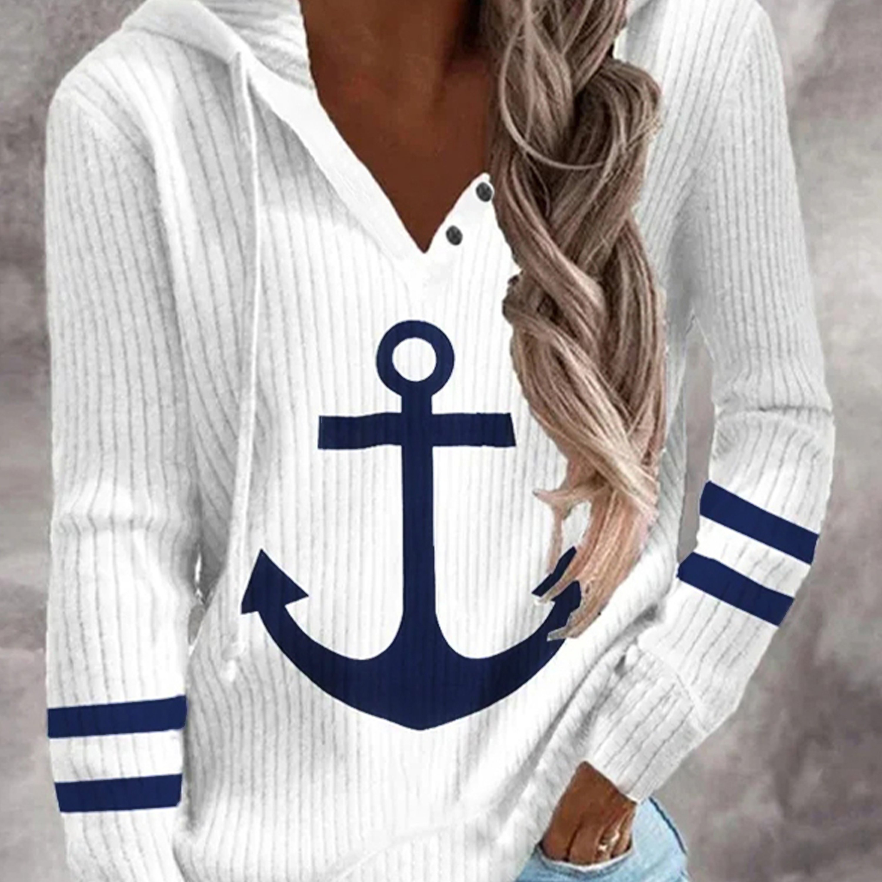 Women's Fashion Anchor Print Long Sleeve T-shirt