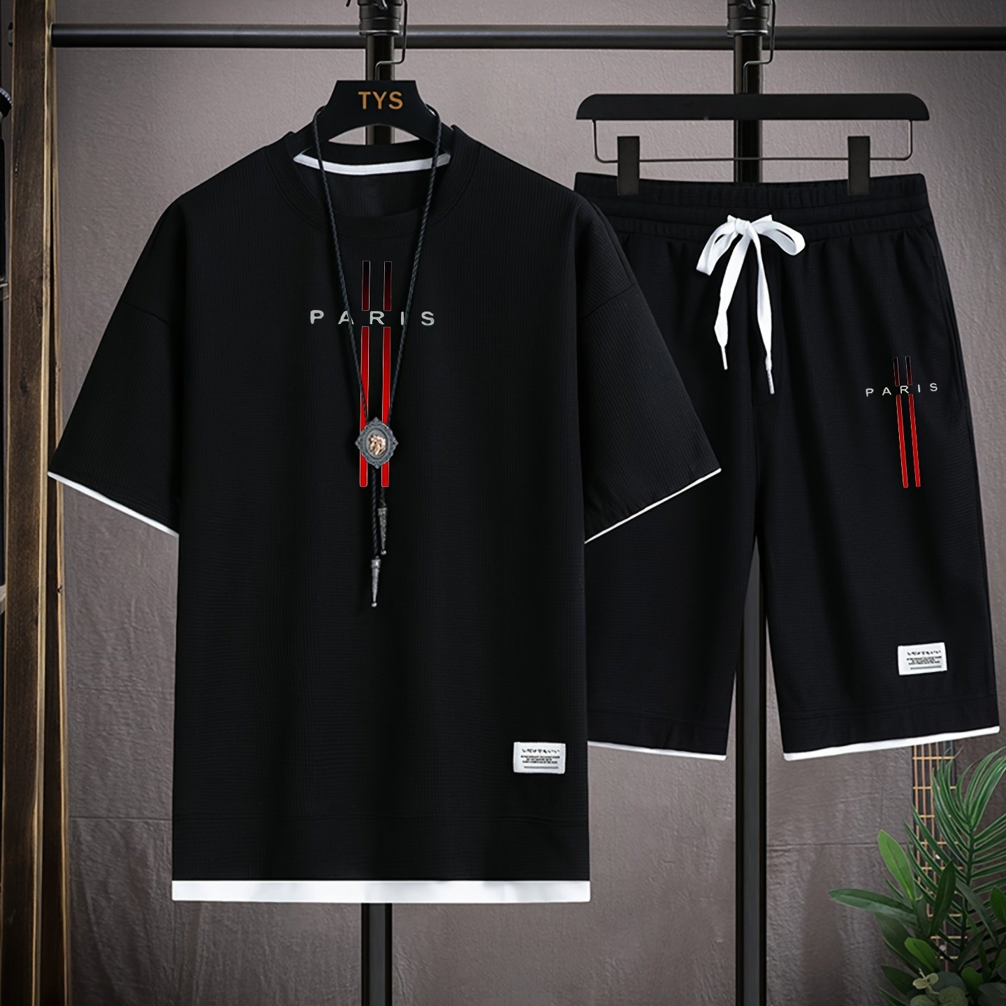 TEMU Men's Short-sleeve Set, 100% Polyester. Comfortable, Grand, Simple And Fashionable, The For Outdoor Activities And Gift For .