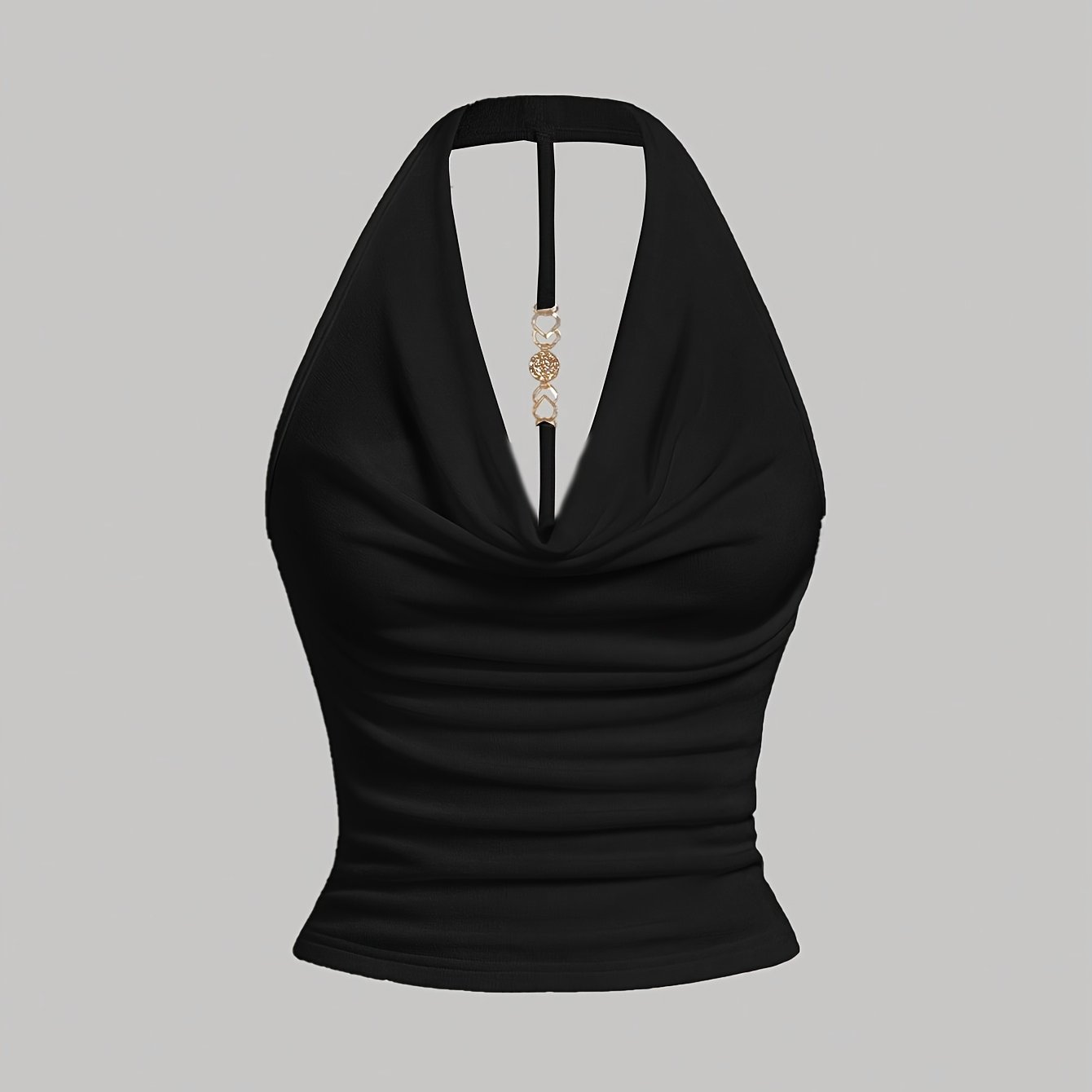 Women's Fashion Halter Neck Back Metal Decoration Suspender Vest
