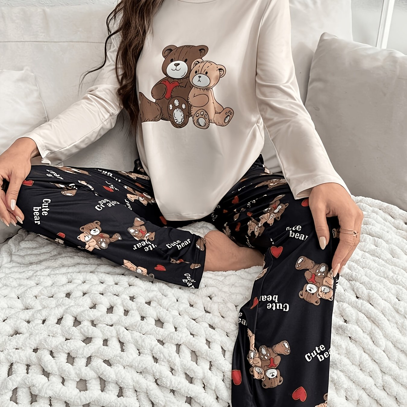 TEMU Completo da Donna. Top a Maniche Lunghe Stampato e Pantaloni Lunghi con Elastico in Vita, Perfetta