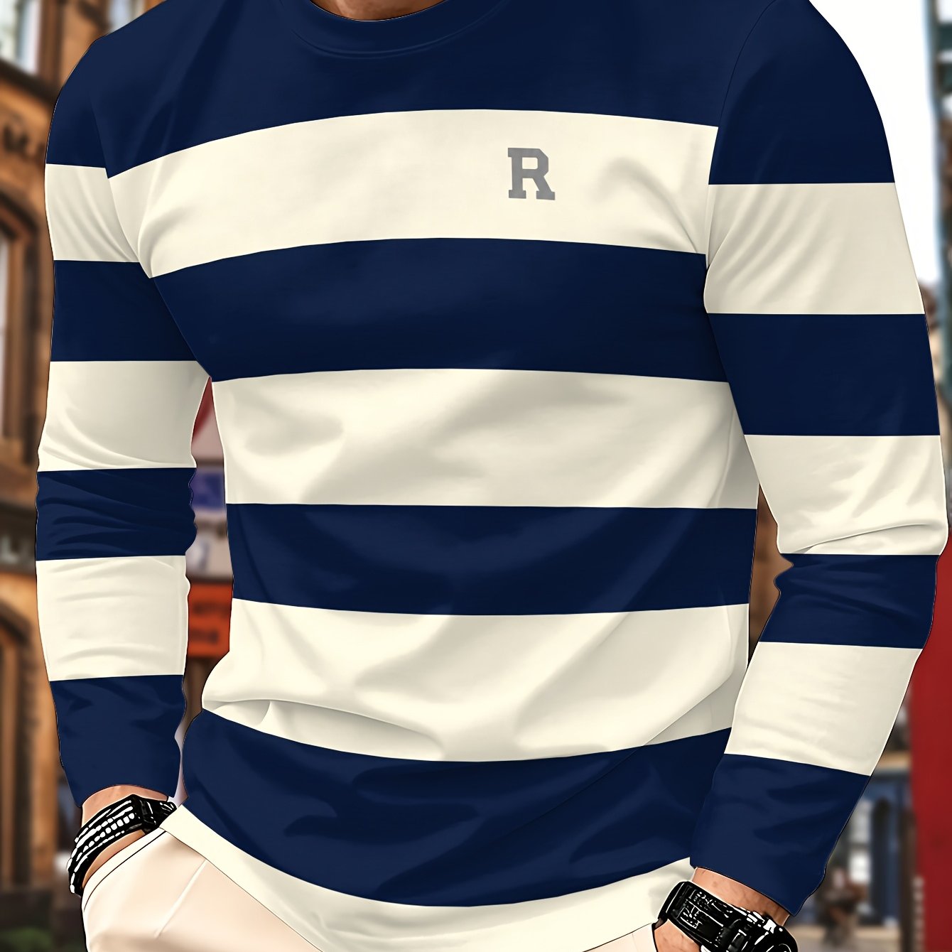 TEMU 1pc Men's Casual Long-sleeved T-shirt, Regular Fitted Round Neck, Comfortable And , Street Style, Fashionable Top, Soft Fabric, For Daily Casual