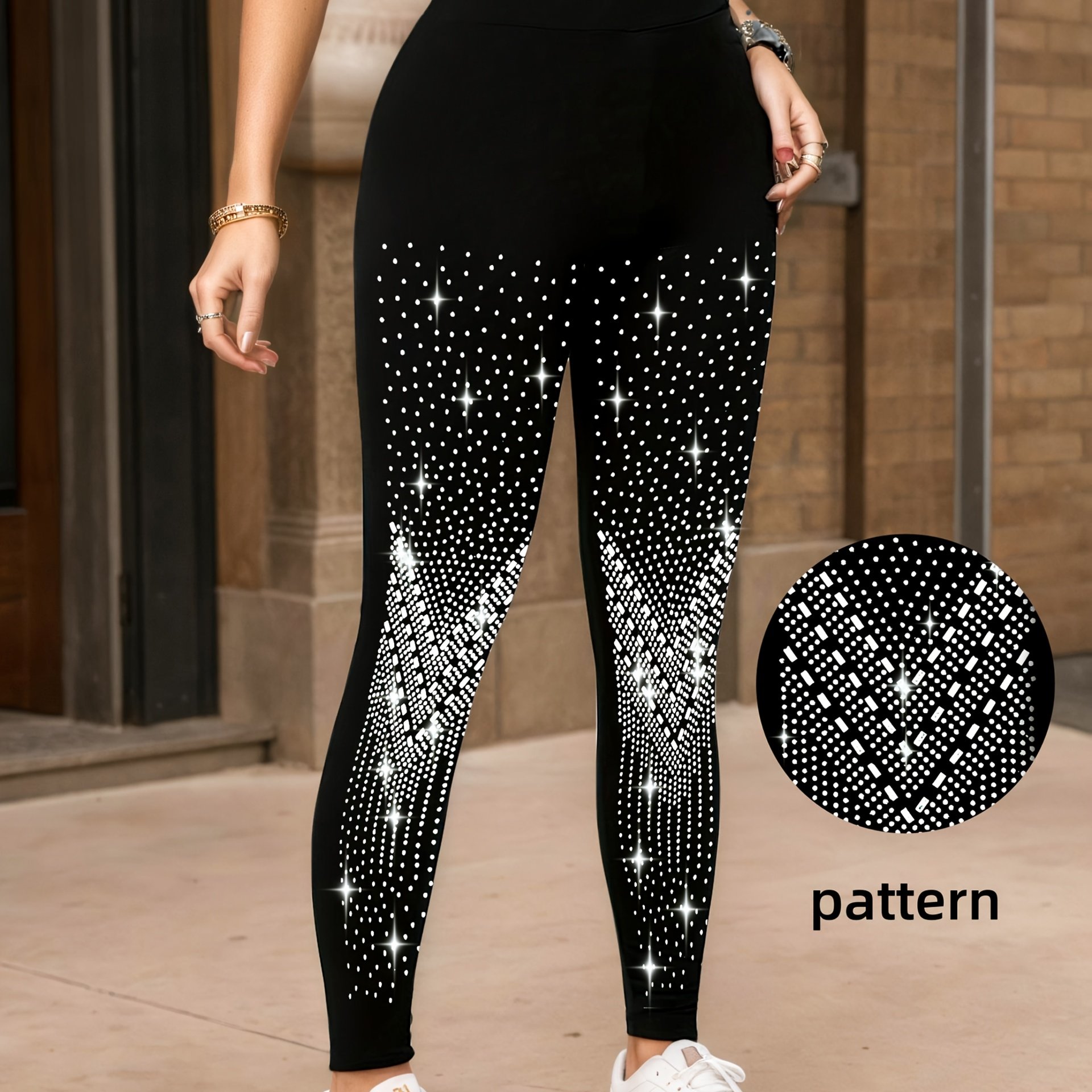 E-shop 1 Stück Elegante und wunderschöne Damen V-förmige Leggings mit vollen Diamanten, Schwarz, Hochelastische, Slim-Fit Strumpfhose, Party,