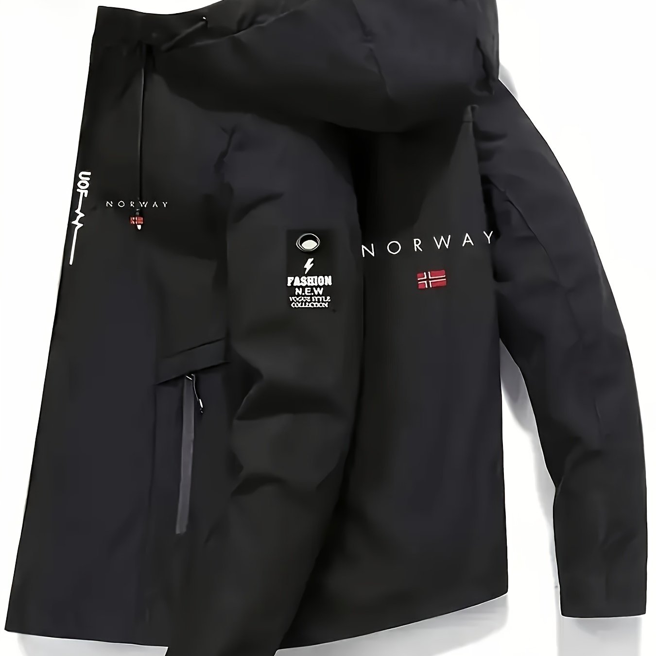 TEMU Chaqueta de estilo casual para hombre con estampado de NORWAY para /otoño - , 100 % poliéster, lavable a máquina, , de abrigo , chaqueta de moto
