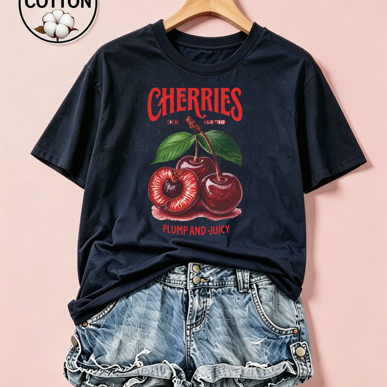 Image of 100% Cherries Graphic T-shirt, Casual Loose Fit For Women With Short Sleeves - A Fun Summer And Casual Attire Essential | Unique Gift Idea