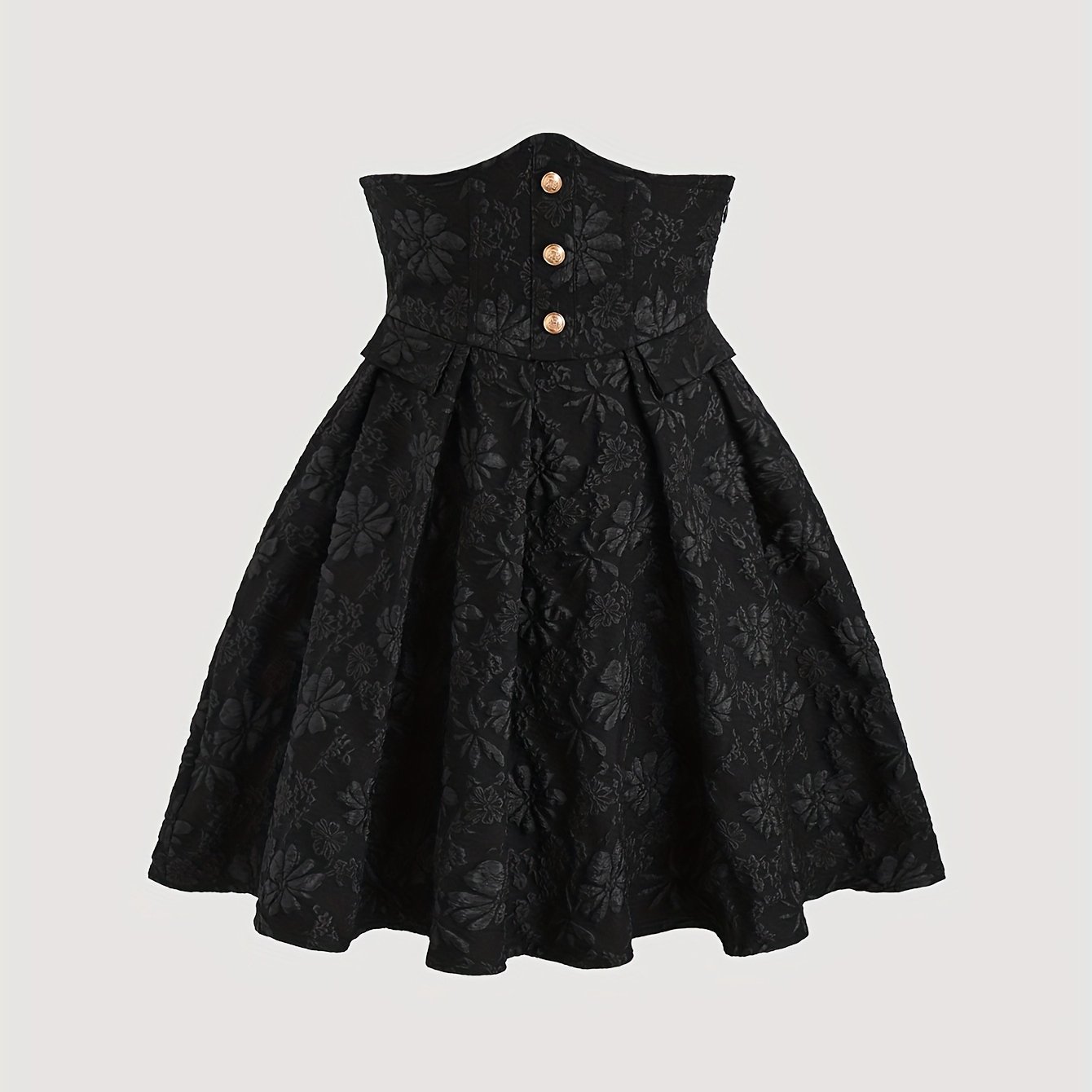TEMU Women's Black High-waist Jacquard Skirt With Side Zipper, Metal Button Accents - Elegant, Fashionable, Simple, Versatile For Commuting And Daily