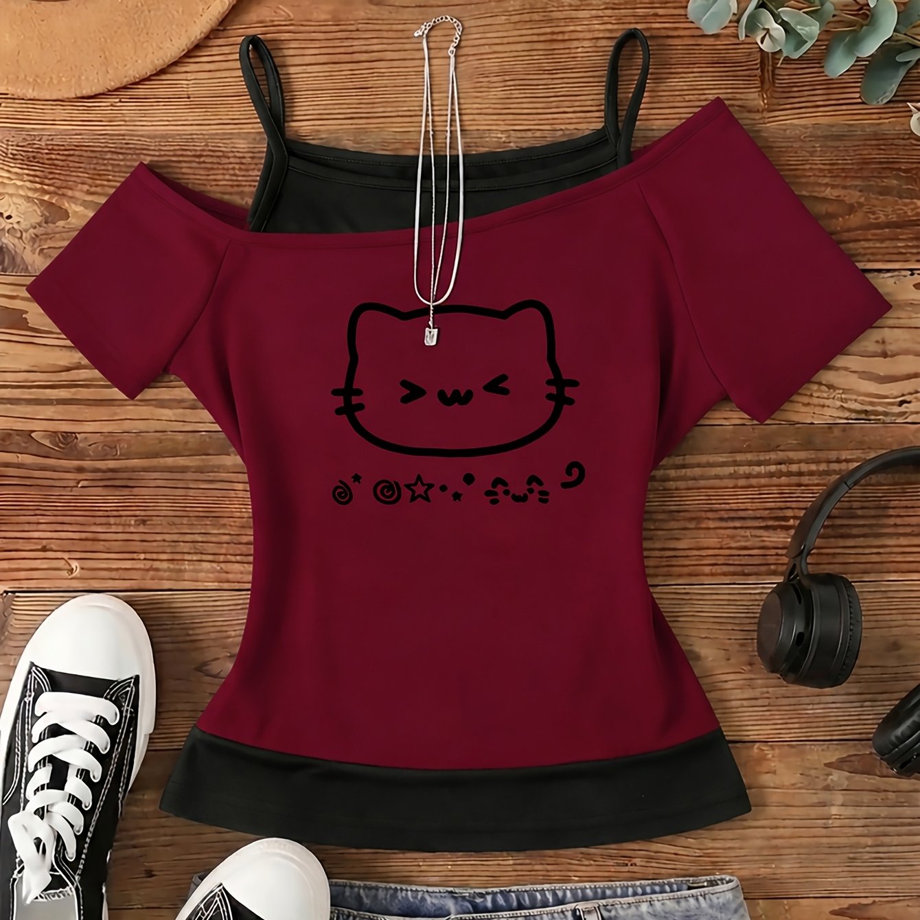 TEMU 1pc Spring/summer & Spicy 2-in-1 Look Women's T-shirt, Creative 