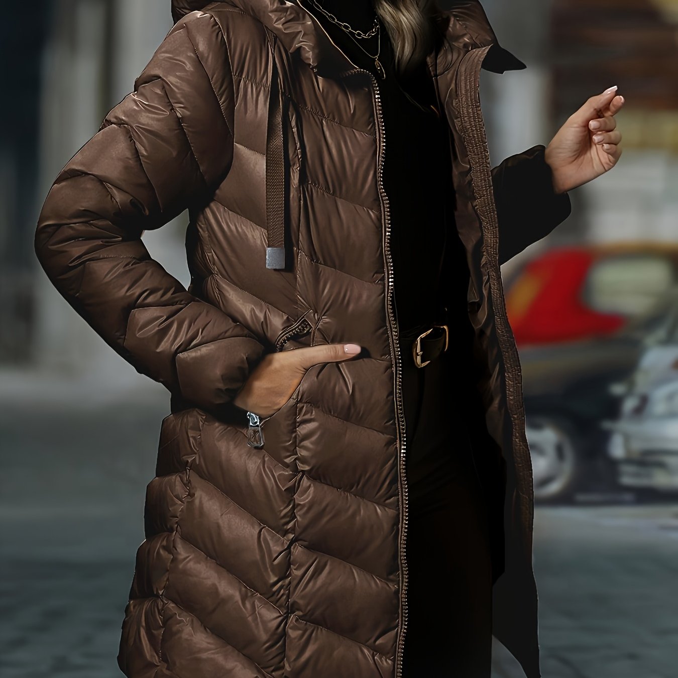 TEMU Neue modische, vielseitige, lange, warme Winterjacke, trendige Freizeitjacke, dünne Jacke für Damen