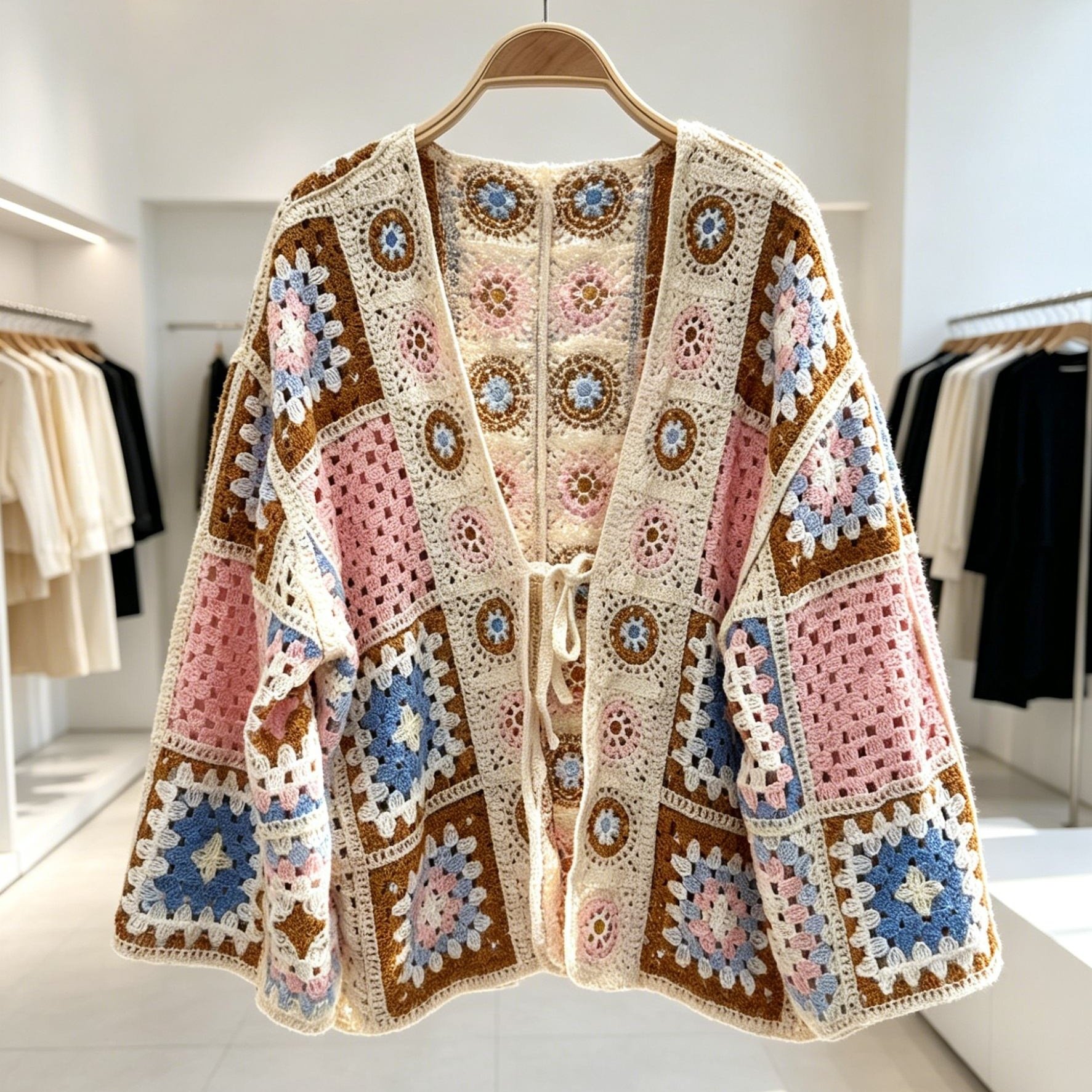 TEMU Plus Size - Autumn Dual-tone Crochet Lace Hollow-out Cardigan Women's Outerwear Elegant Temperament Top