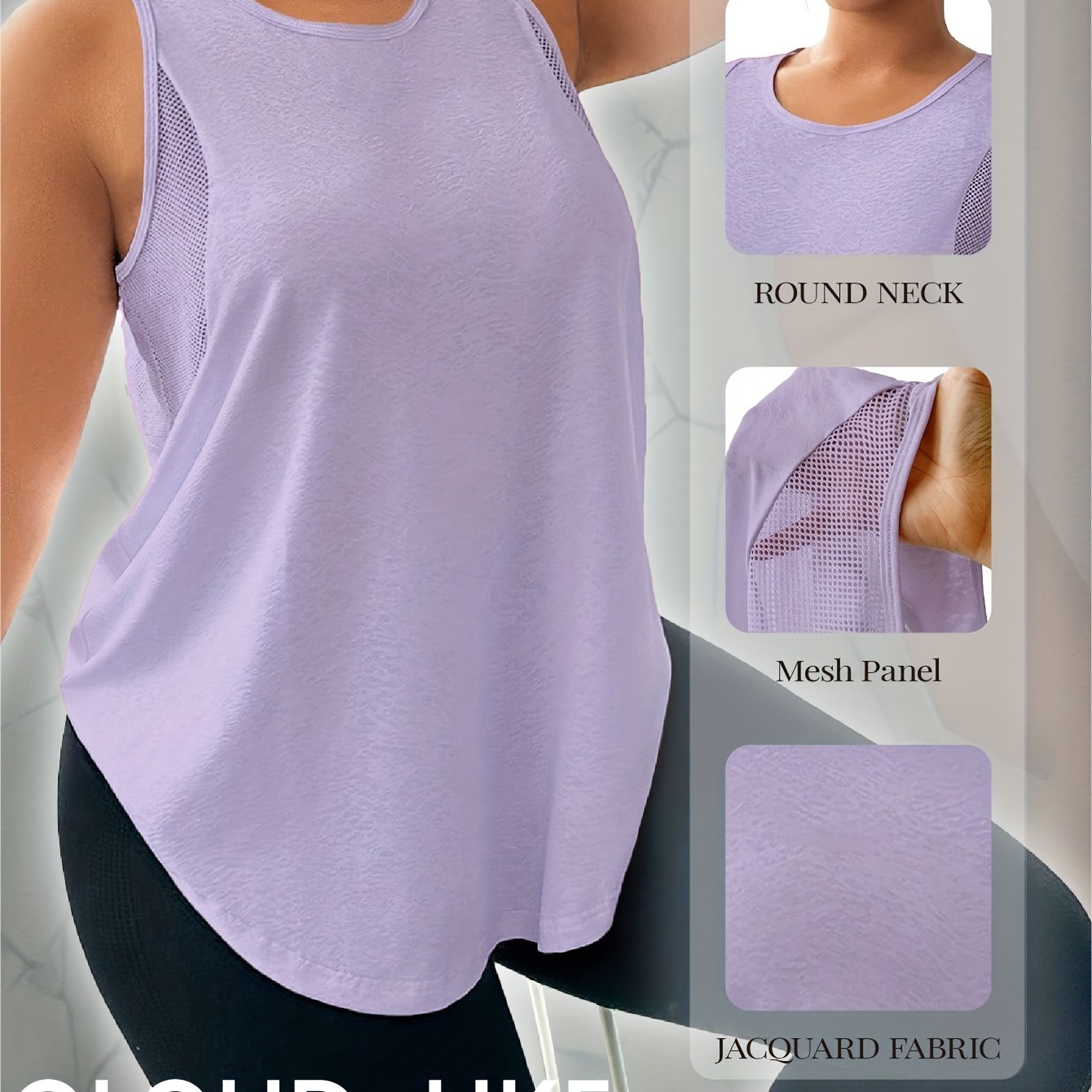 TEMU Débardeur Respirant à Panneaux en pour Femmes Grande Taille - Haut de Yoga et Course à Haute Élasticité avec Col Rond, Blouse Sportive Unie pour