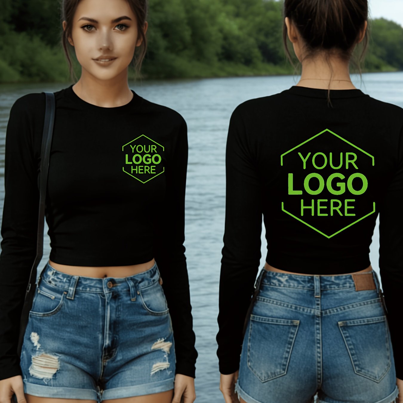 TEMU Custom-made Casual Fashion Crop Top With Round Neck And Long Sleeves