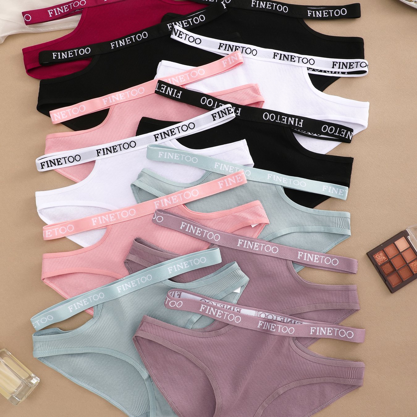 TEMU 12pcs Women's Sexy Cut-out Panties - Breathable Low-rise Briefs With -back Straps, Elegant Letter Print & Hollow Waistband, Medium Support