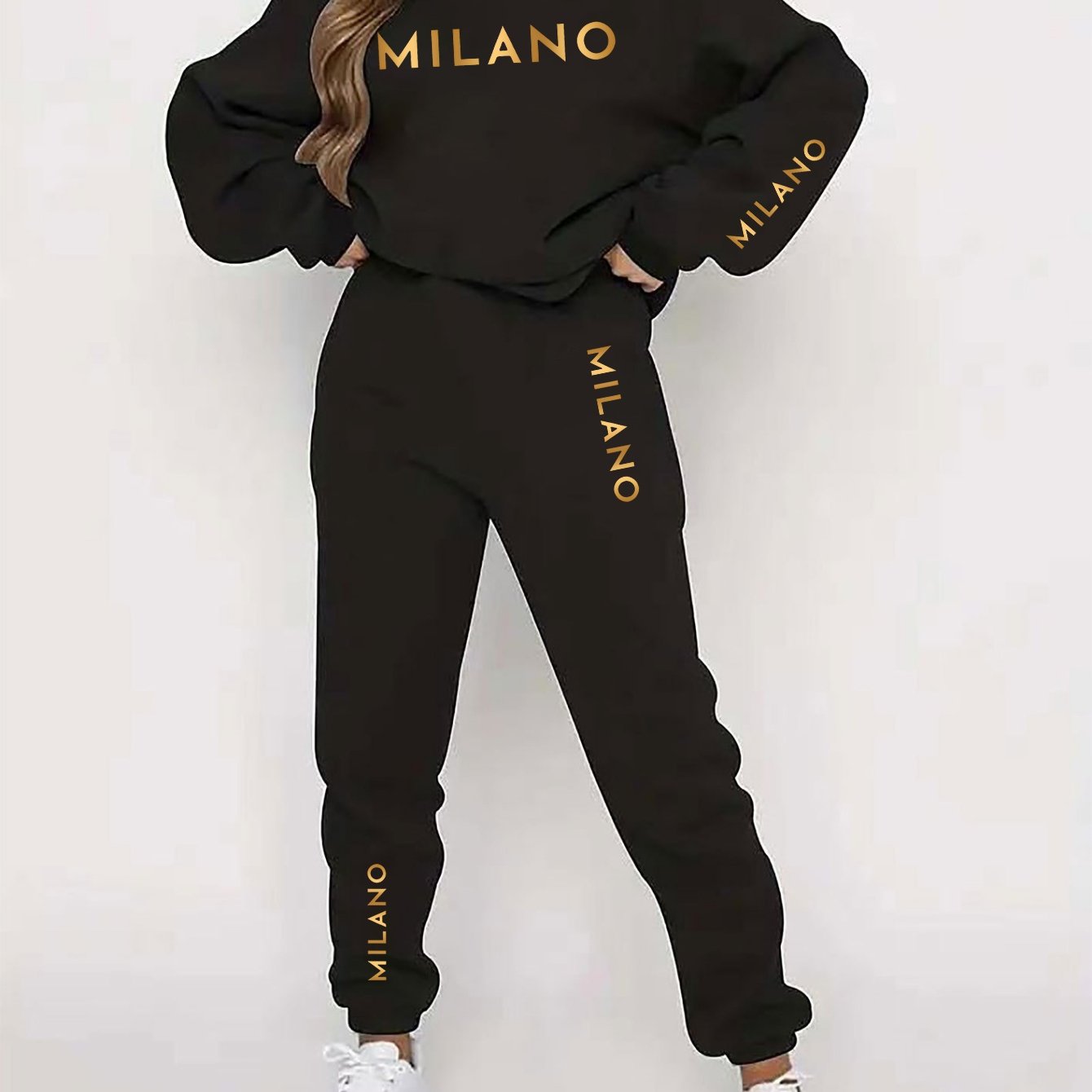 TEMU Graphic Print 2 Piece Set, Crew Neck Sweatshirt & Pants, Women's Clothing
