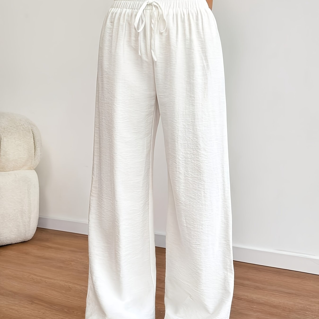 Women' Color Elastic Waist Drawstring Long Pants, Casual For Spring And Summer