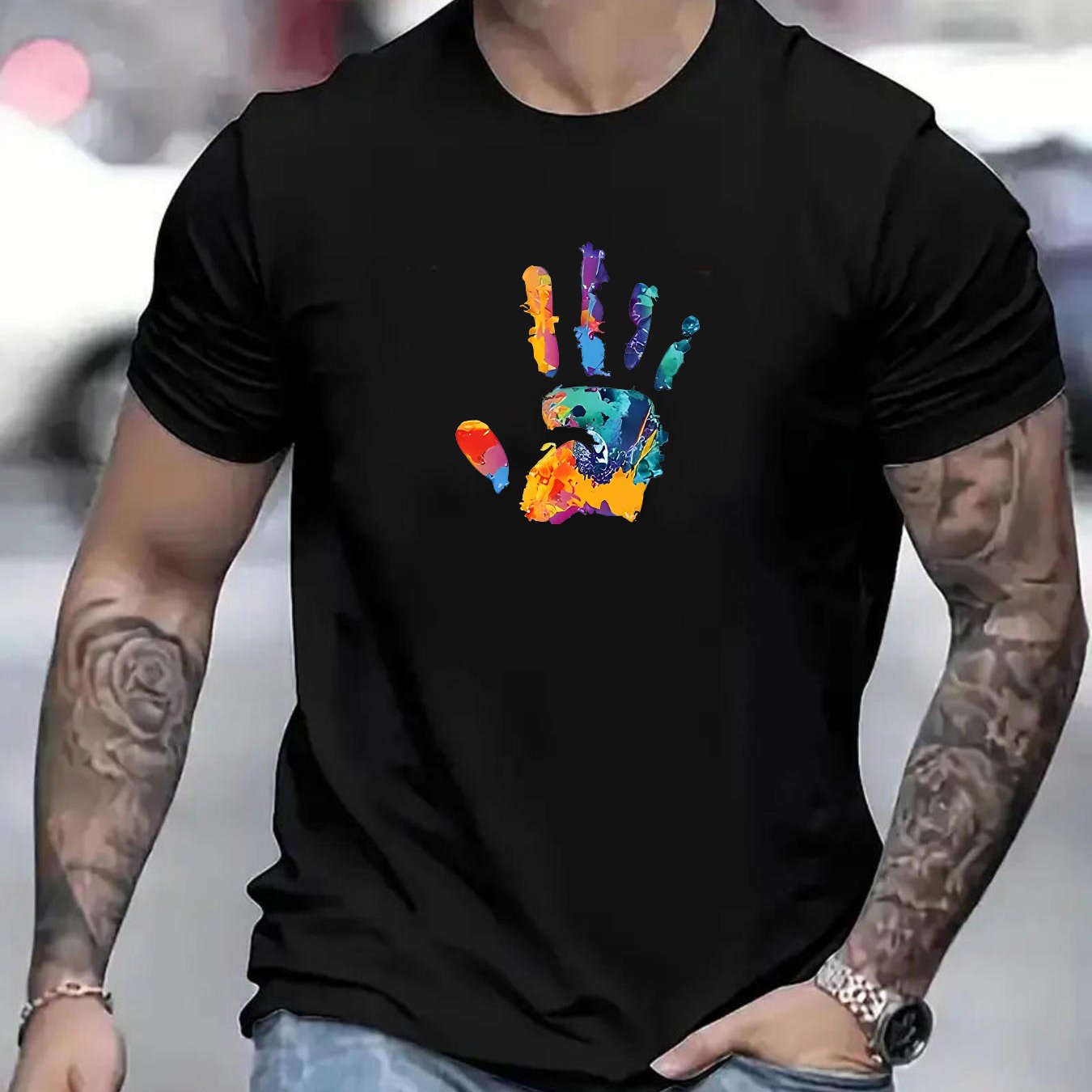TEMU Men's Round Crew Neck Short Sleeve Tee, Casual T-shirt, Casual Comfy Lightweight Top For Summer