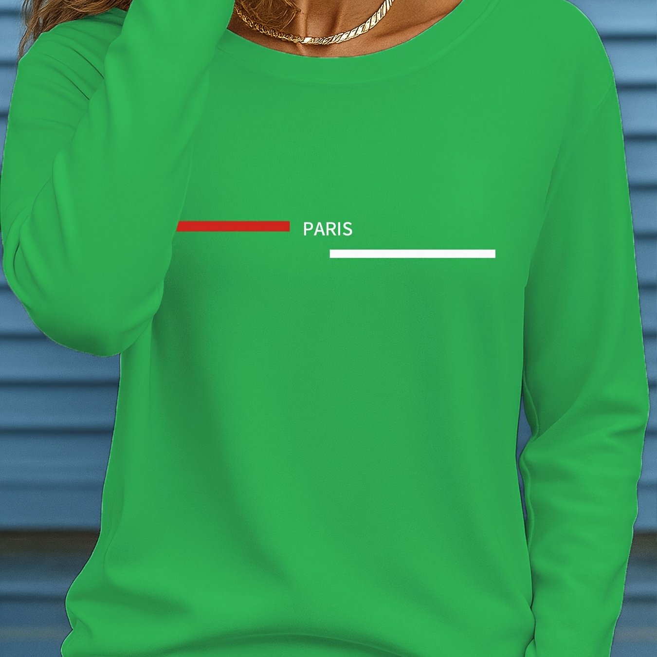 Plus Size Women's Long Sleeve Round Neck T-shirt, Letter Print Ii 328