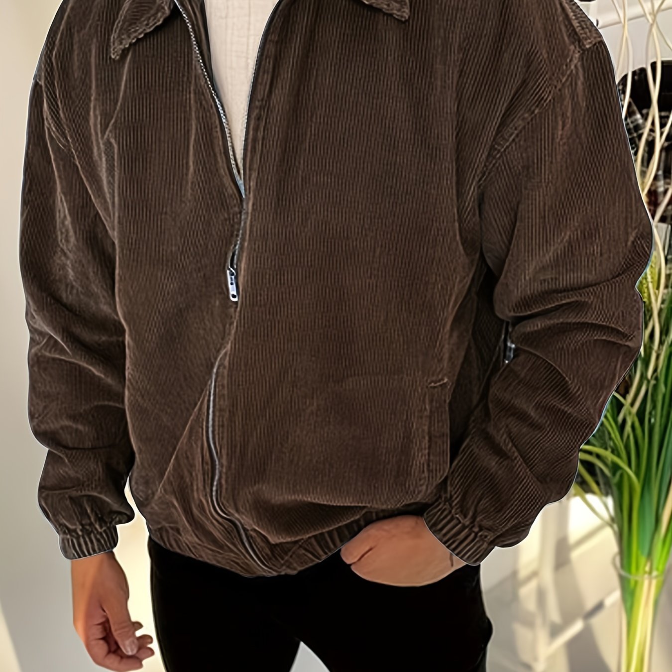 Image of Autumn And Winter Men's College Style Jacket In Corduroy, Versatile And Fashionable Top Suitable For Traveling, Parties, Shopping, Thick And Versatile With A Turned-up Collar