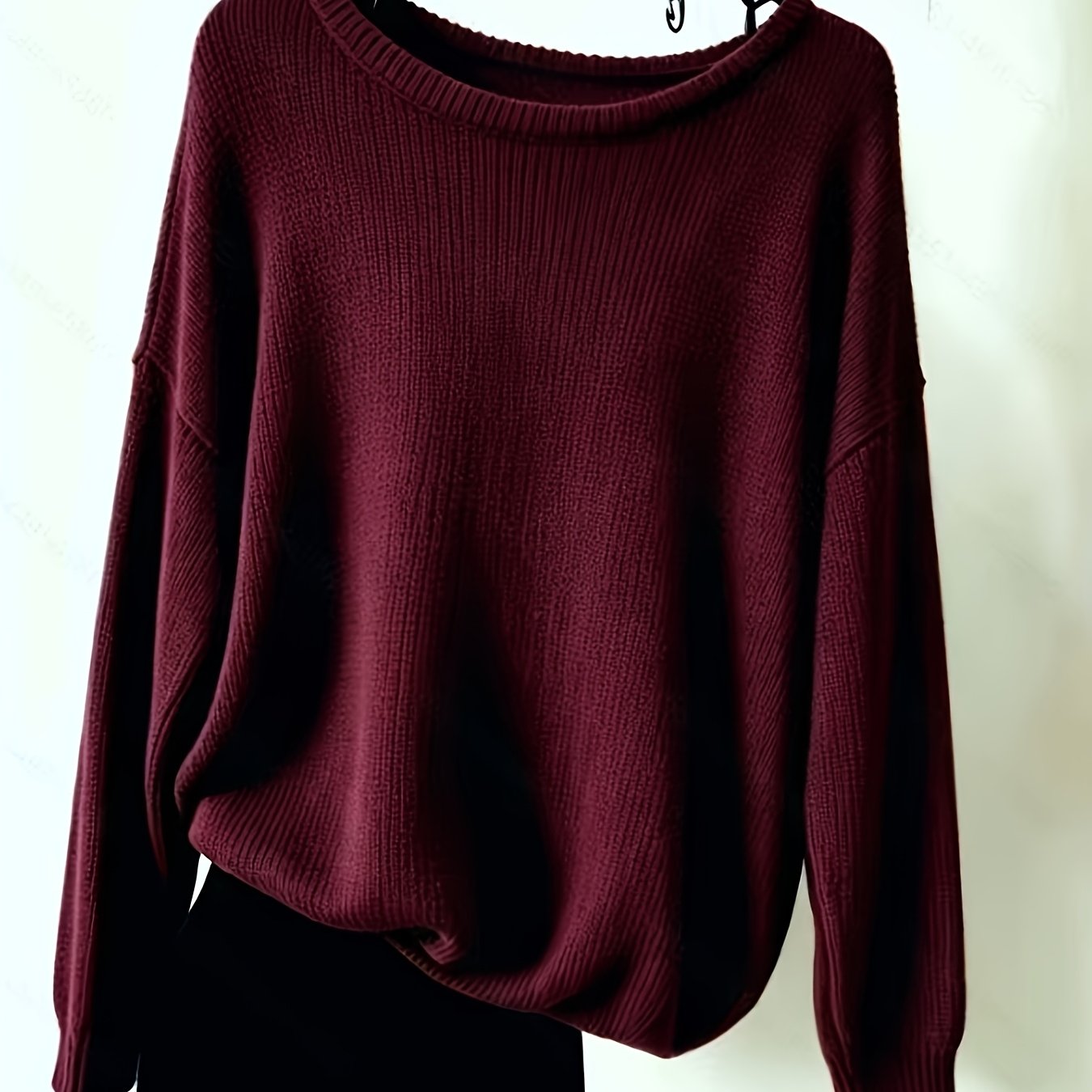 TEMU Haut doux, léger, fin et très extensible pour femme grande taille, pull ample à col ras du cou, couche de base décontractée épaule dénudée, haut