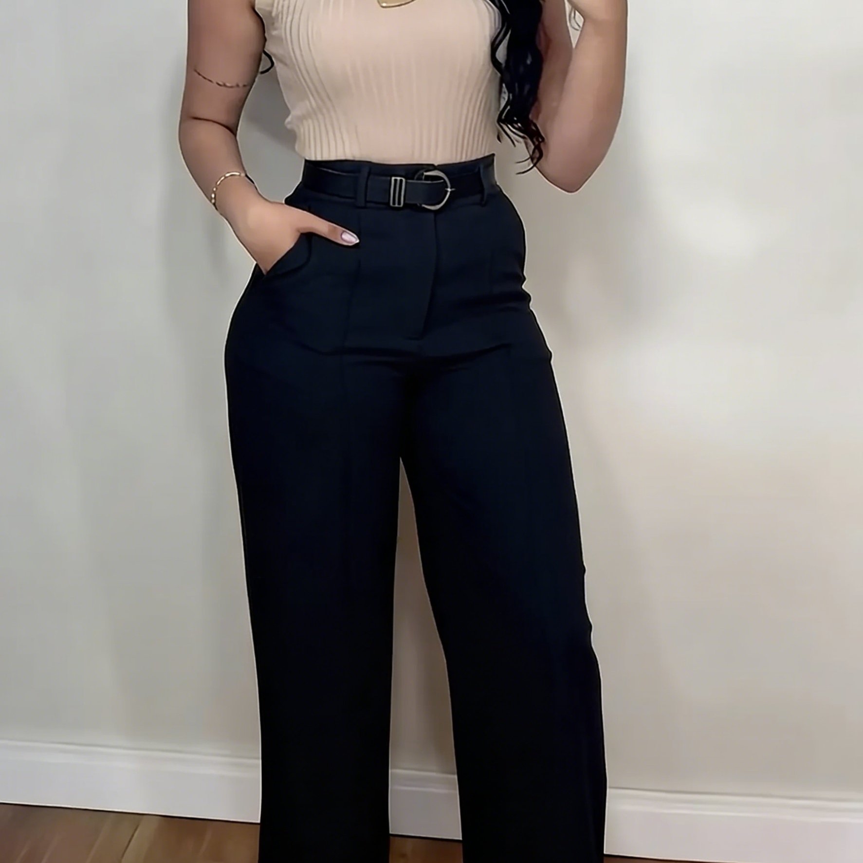 TEMU Women's Elegant Straight-leg Work Pants, Slim-fit Wide-leg Trousers, Autumn/ Trend, Renaissance Victorian Vintage Yt (belt Not Included)